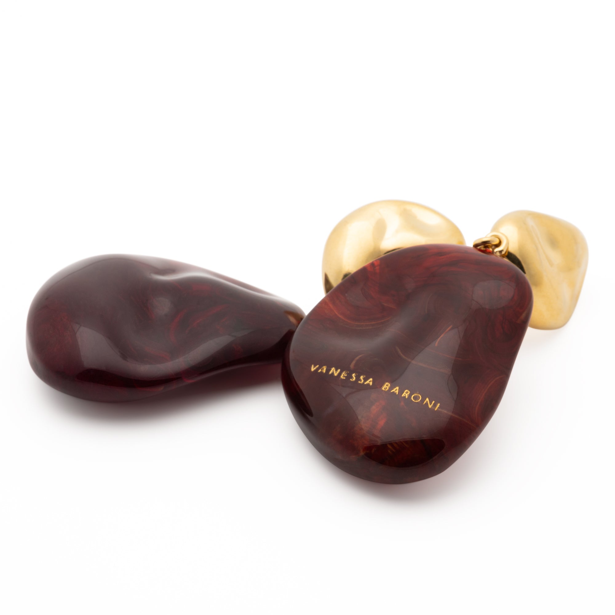 Double Nugget Earring gold bordeaux marble