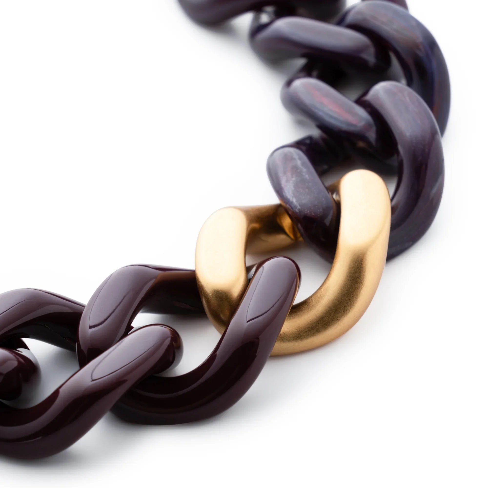 Flat Chain Bracelet Bi-Color with Gold aubergine-aubergine marble