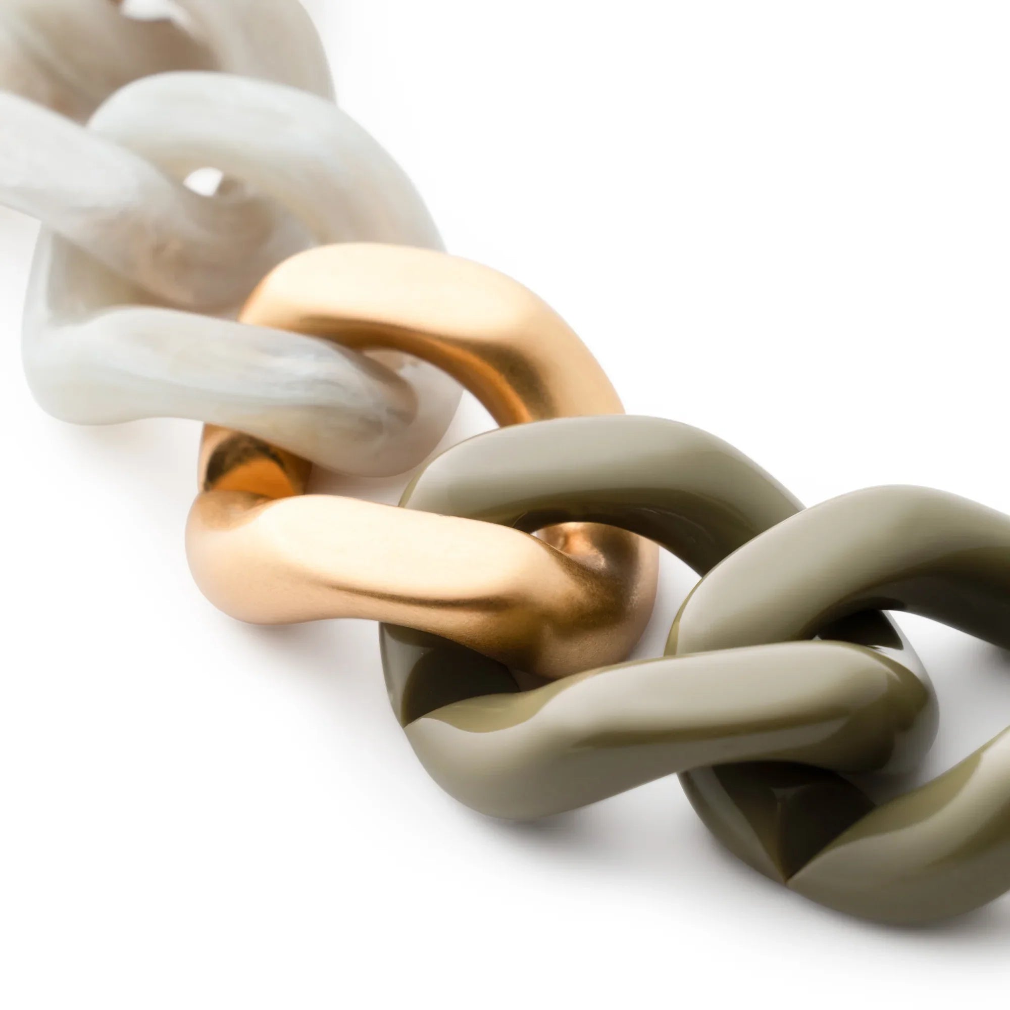 Flat Chain Bracelet Bi-Color with Gold light olive-snow green marble