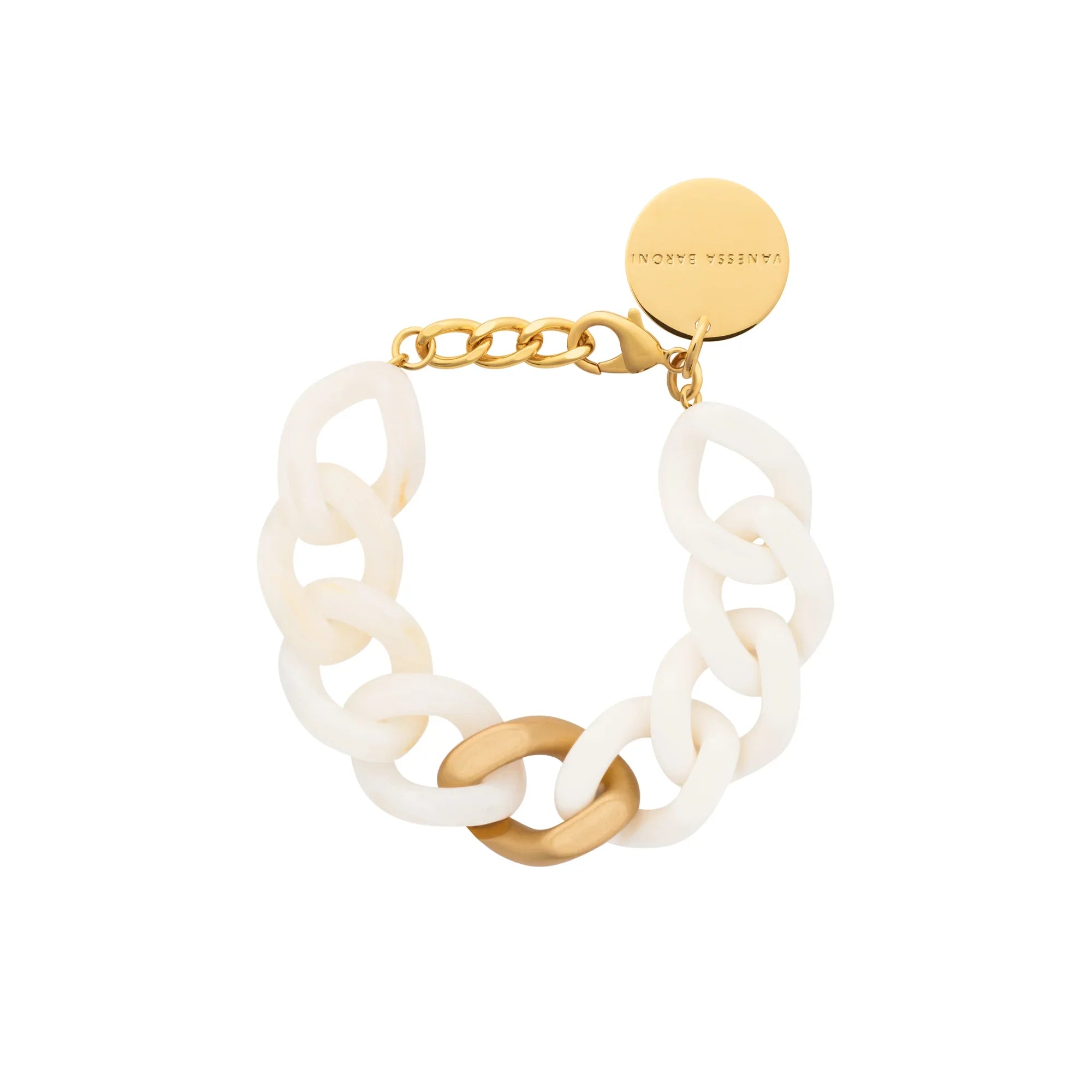 Flat Chain Bracelet Bi-Color with Gold off white-pearl marble