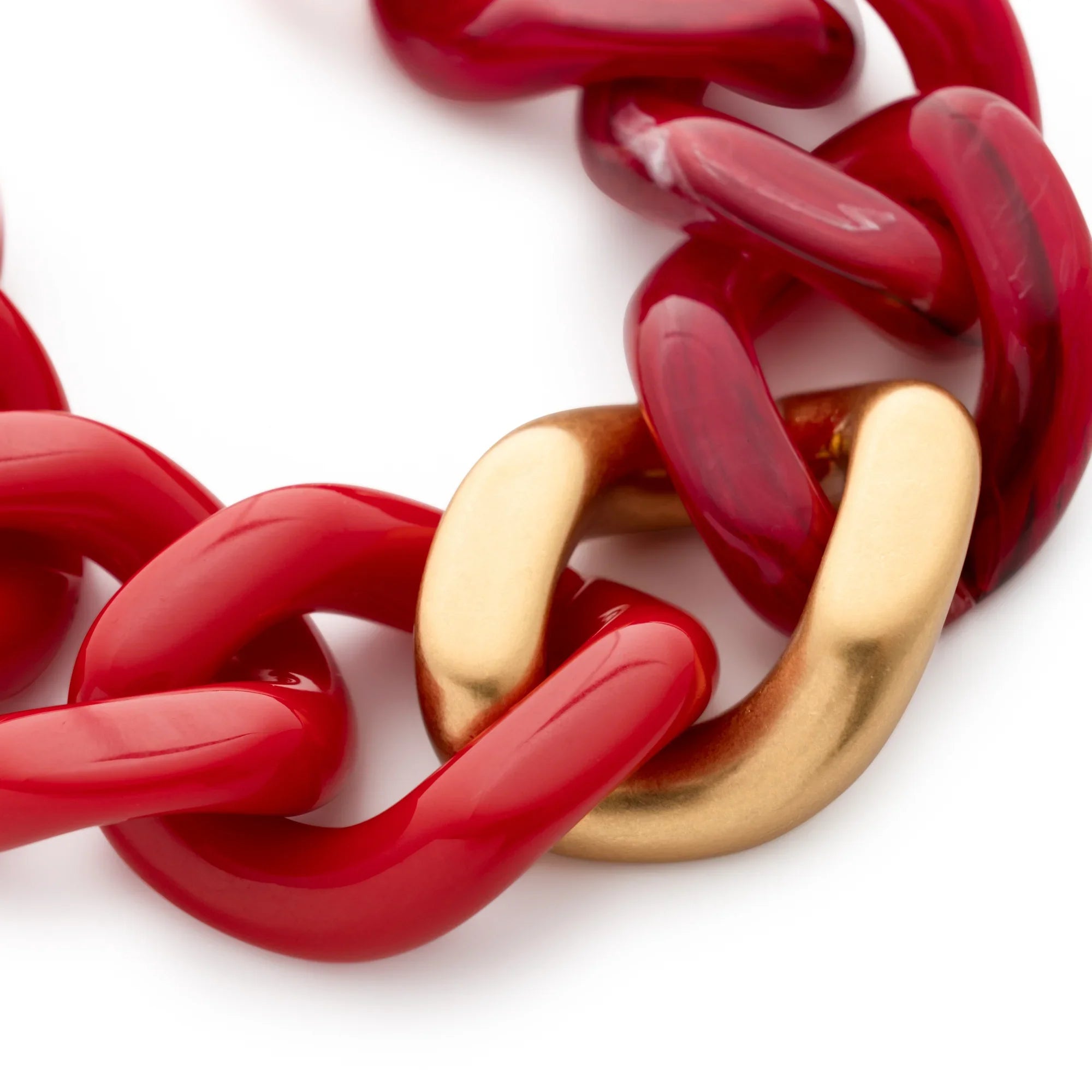 Flat Chain Bracelet Bi-Color with Gold scarlet red - red marble