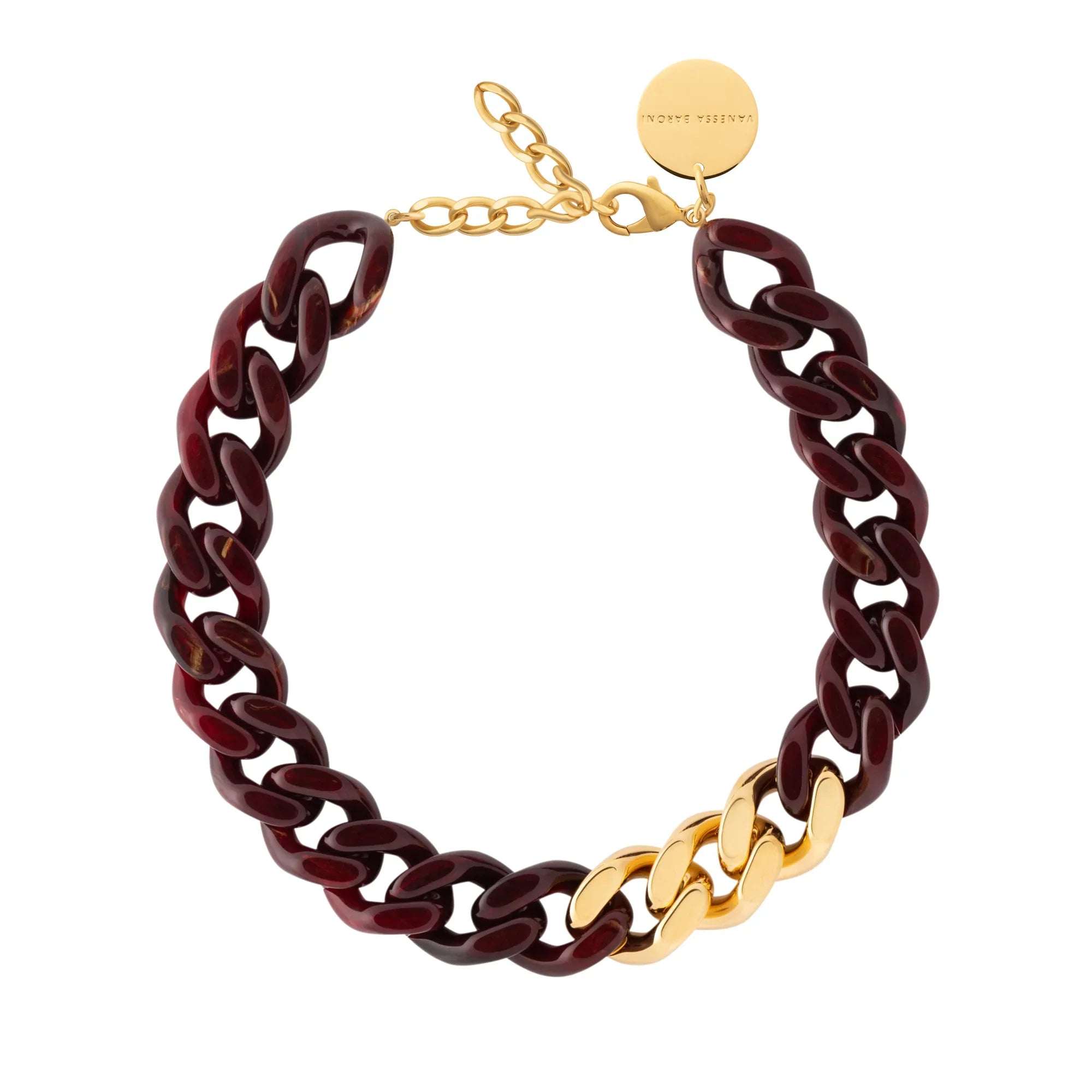 Flat Chain Necklace with gold bordeaux marble
