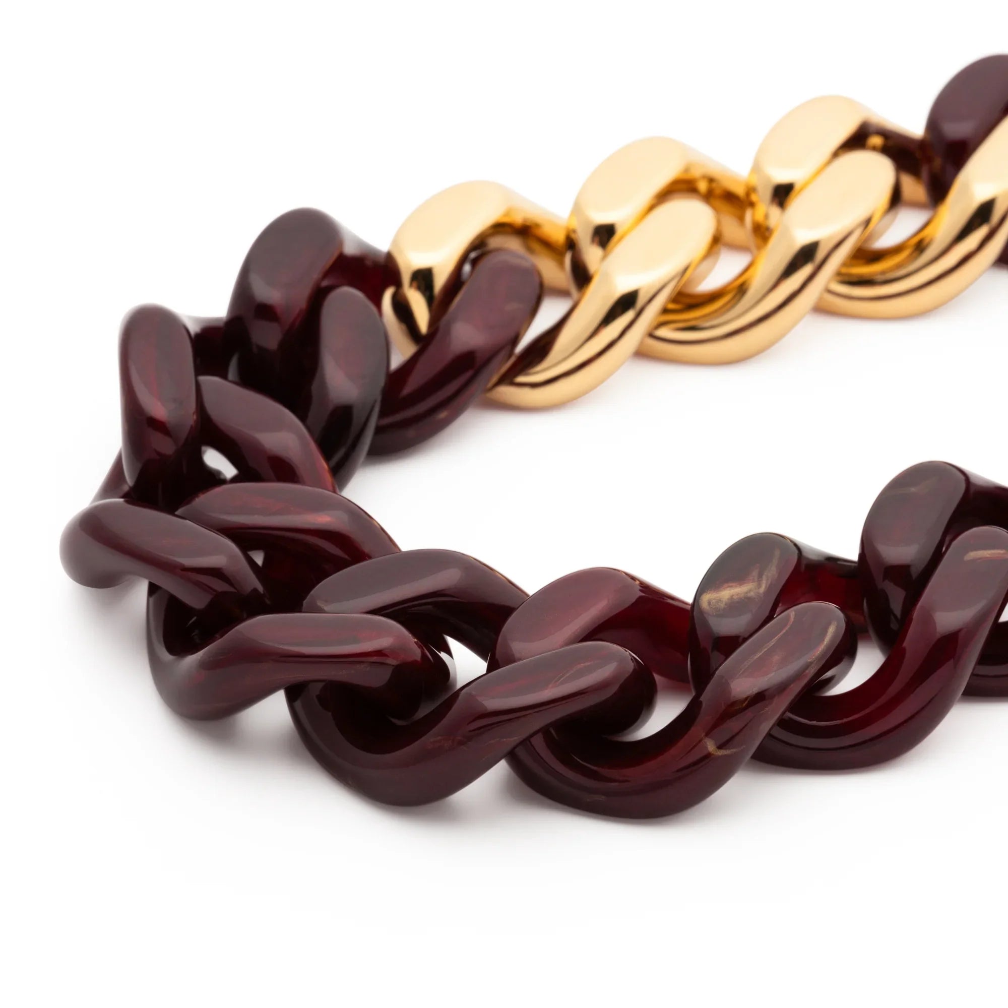 Flat Chain Necklace with gold bordeaux marble