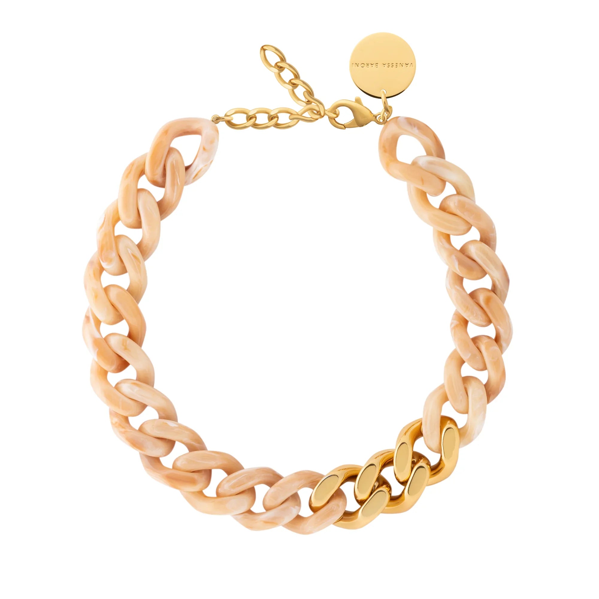 Flat Chain Necklace with gold creme brulee marble