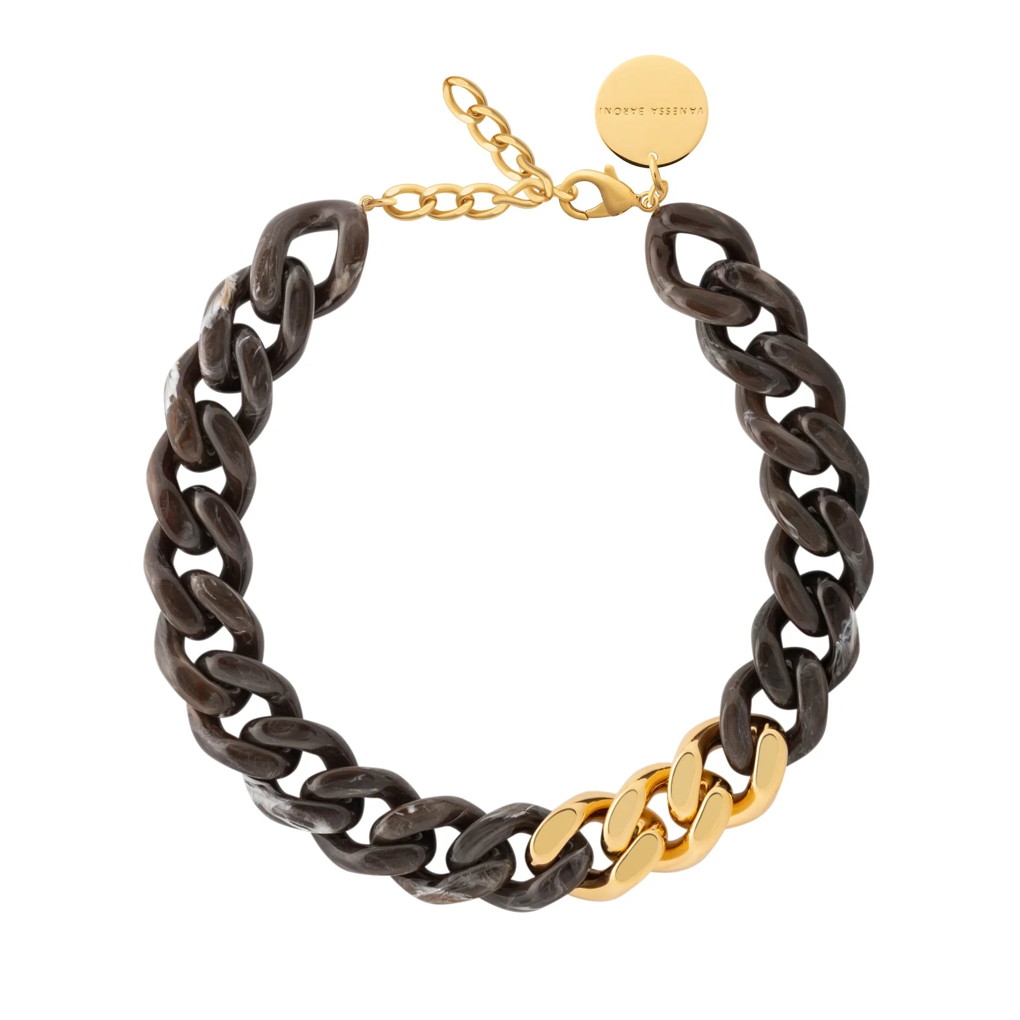 Flat Chain Necklace with gold dark brown marble