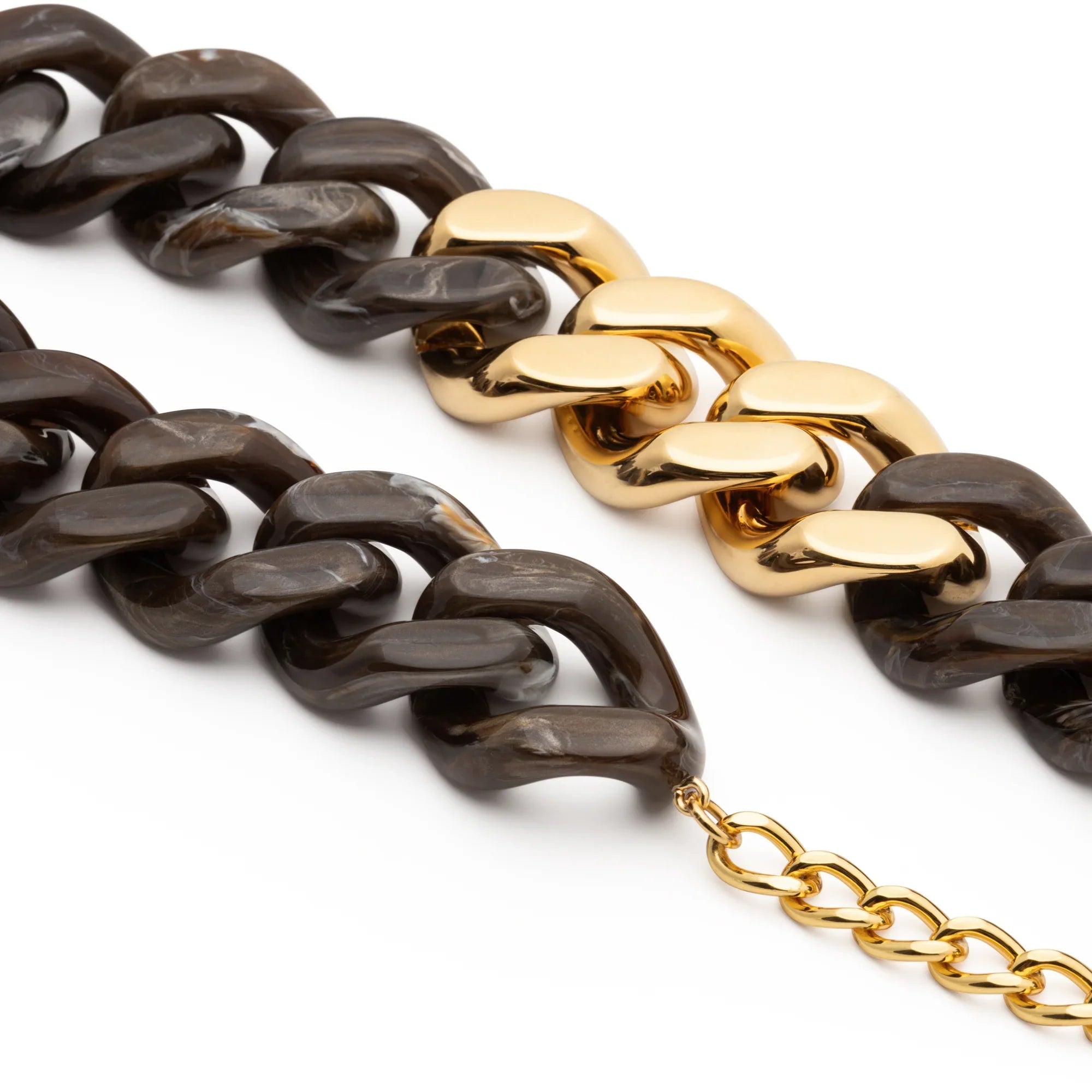 Flat Chain Necklace with gold dark brown marble
