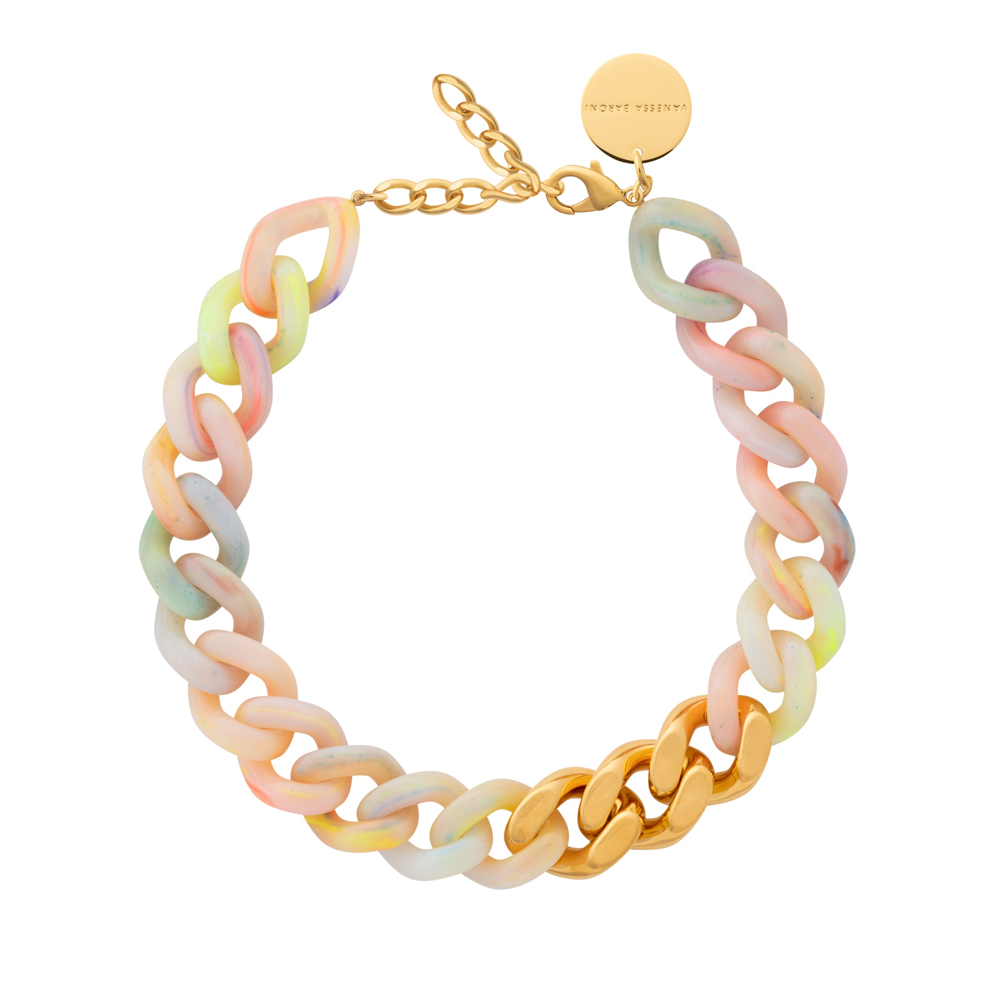 Flat Chain Necklace with gold neon rainbow