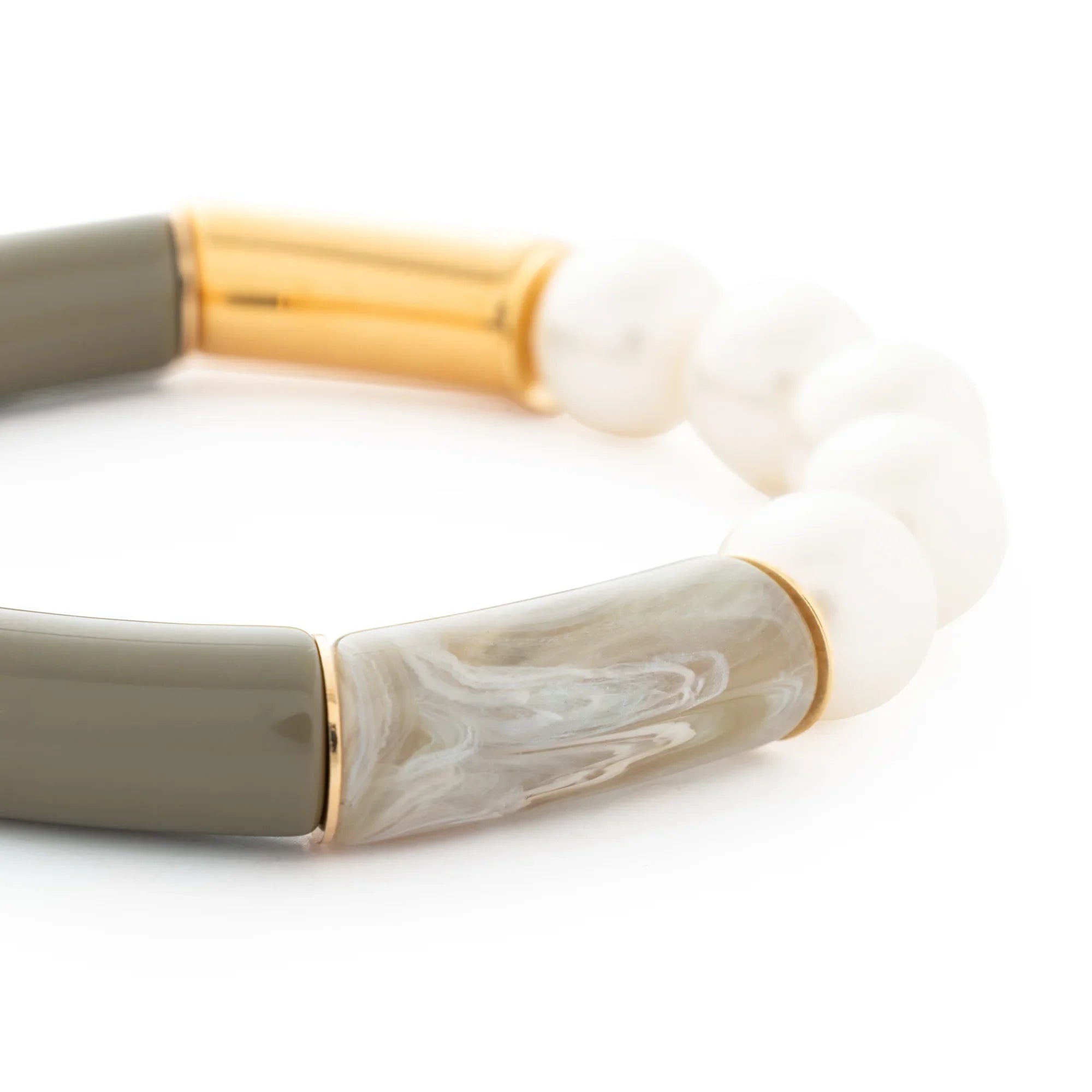 Flex Bracelet with Pearl light olive - snow green marble