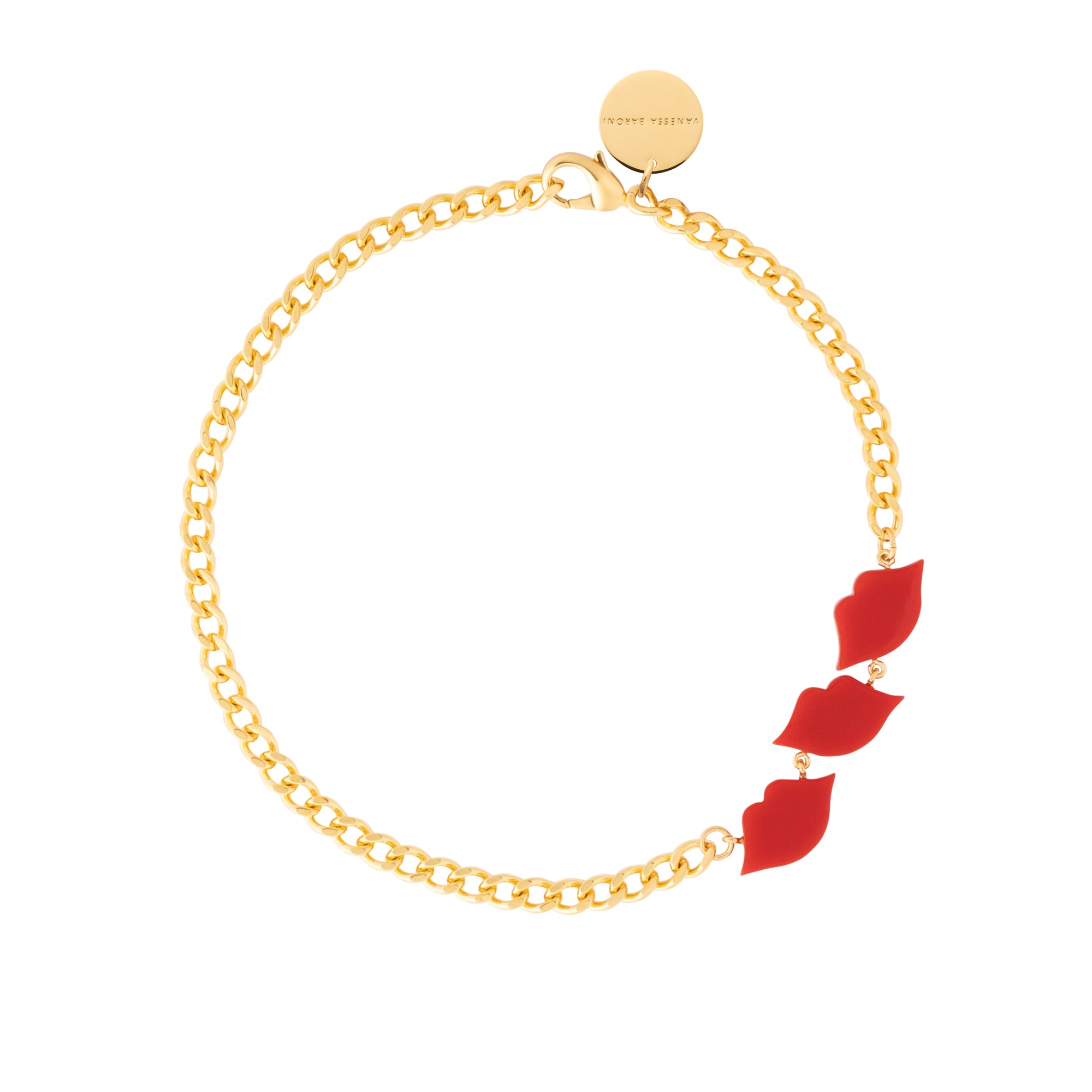 Lip Necklace gold red