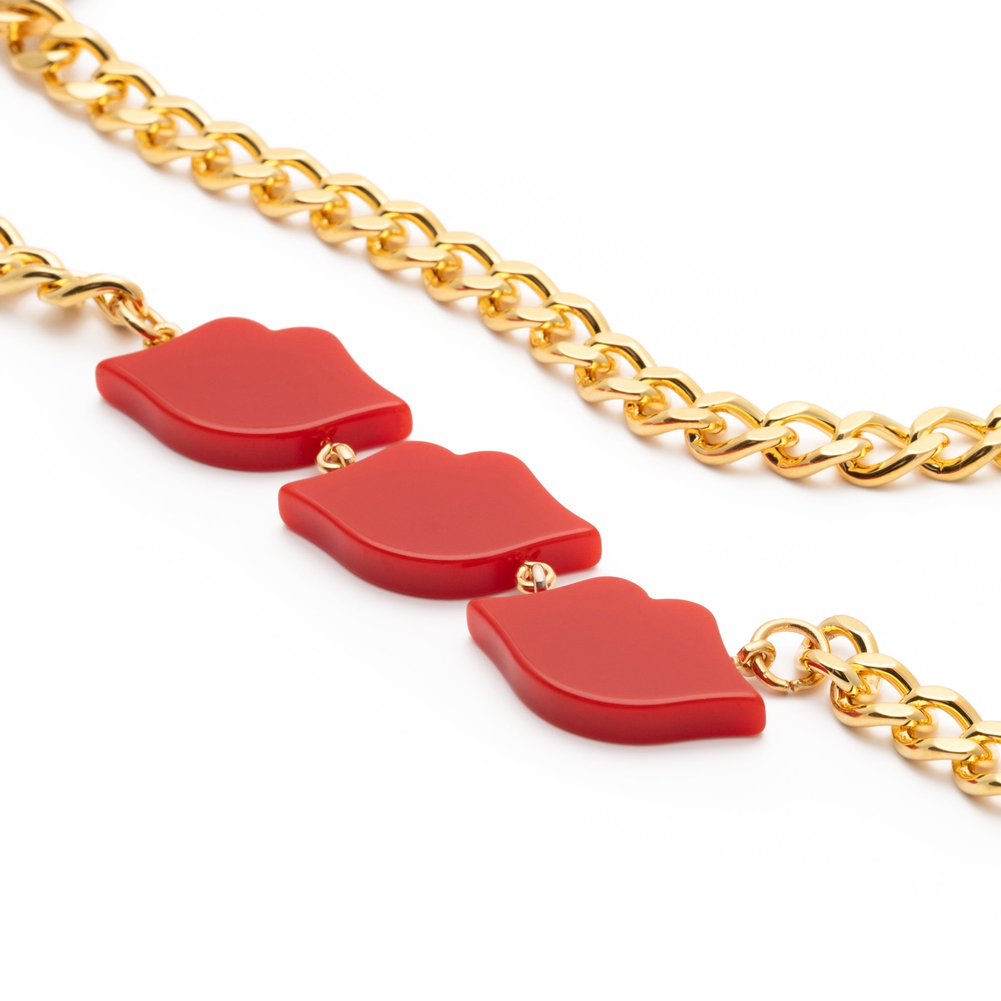 Lip Necklace gold red