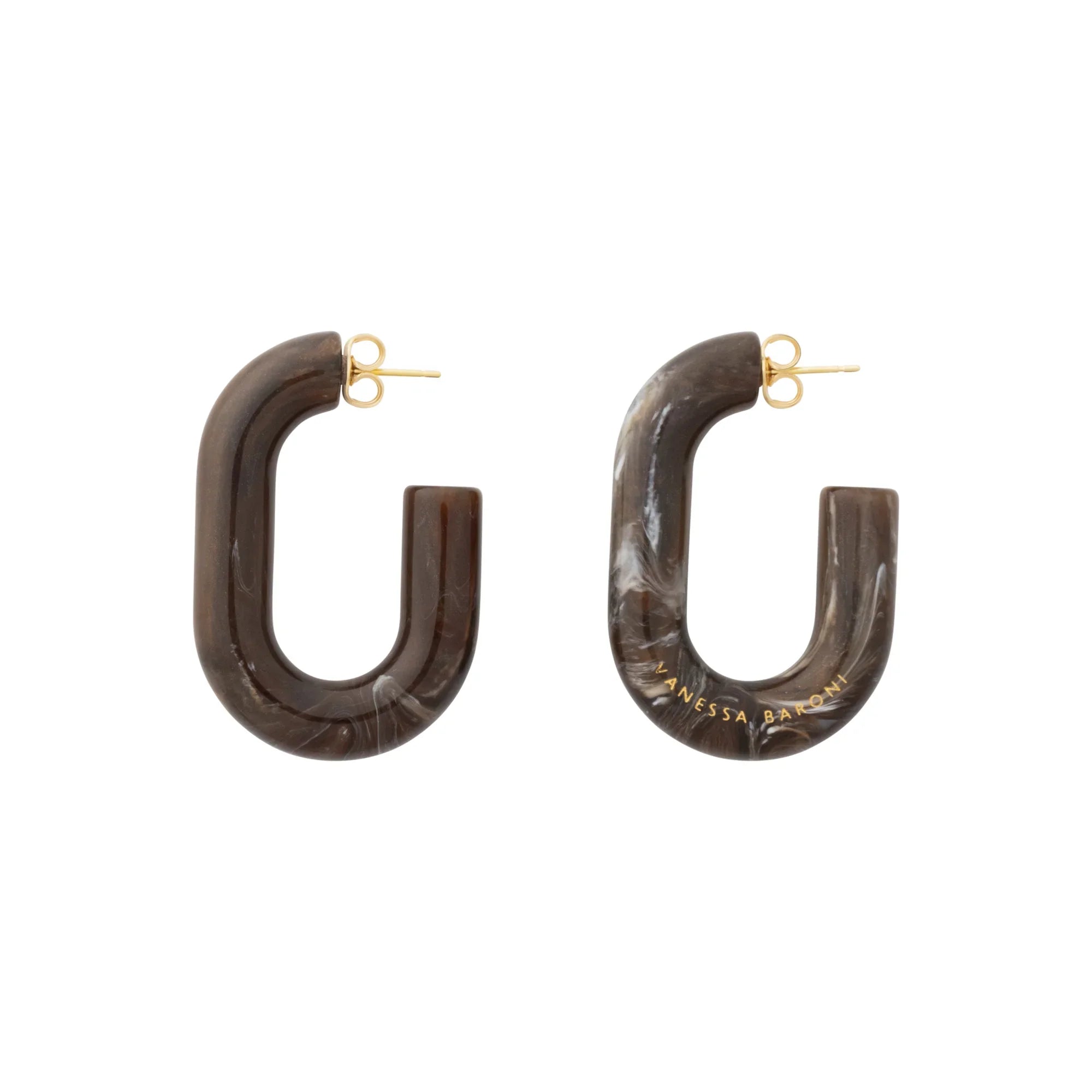 New Oval Earring dark brown marble