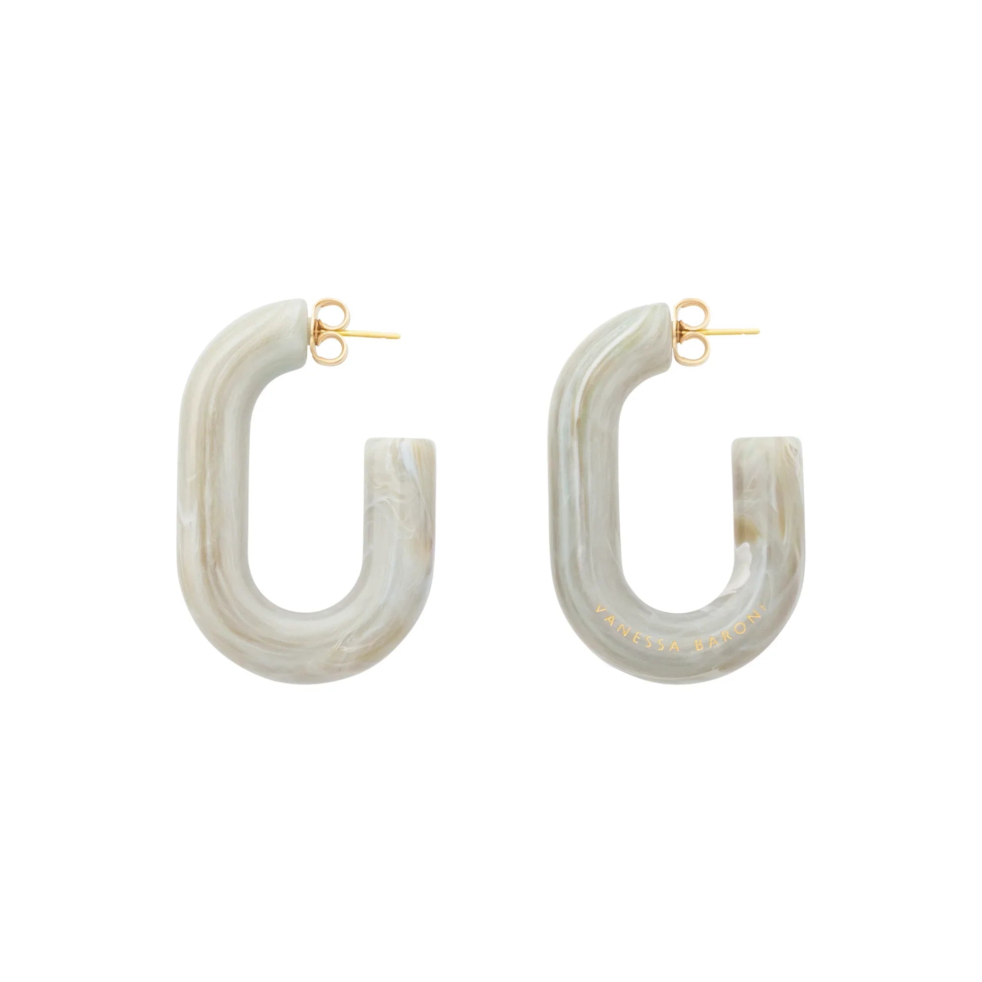 New Oval Earring snow green marble
