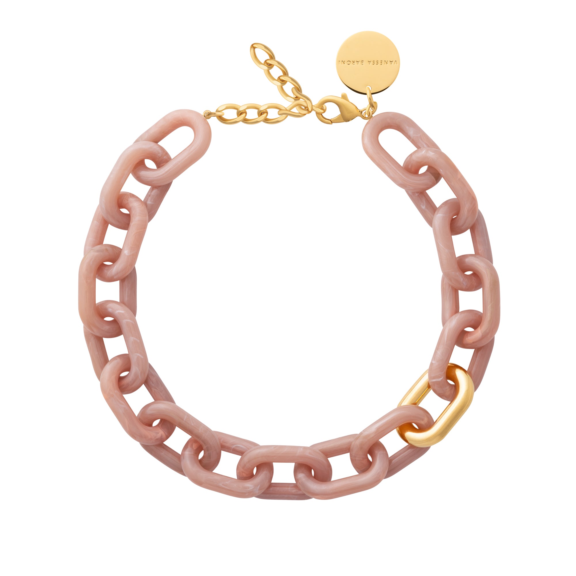 New Oval Necklace with gold blush marble