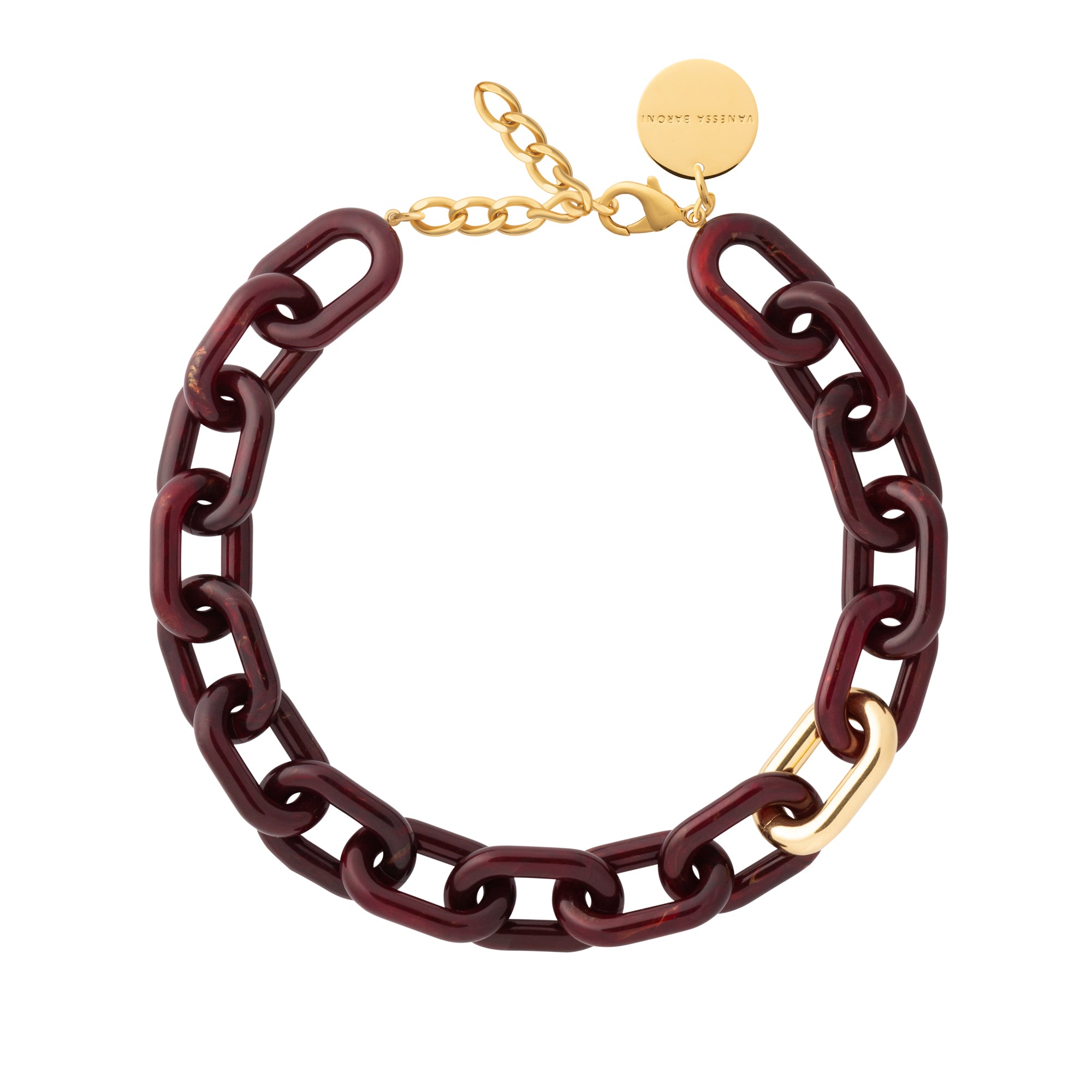 New Oval Necklace with gold bordeaux marble