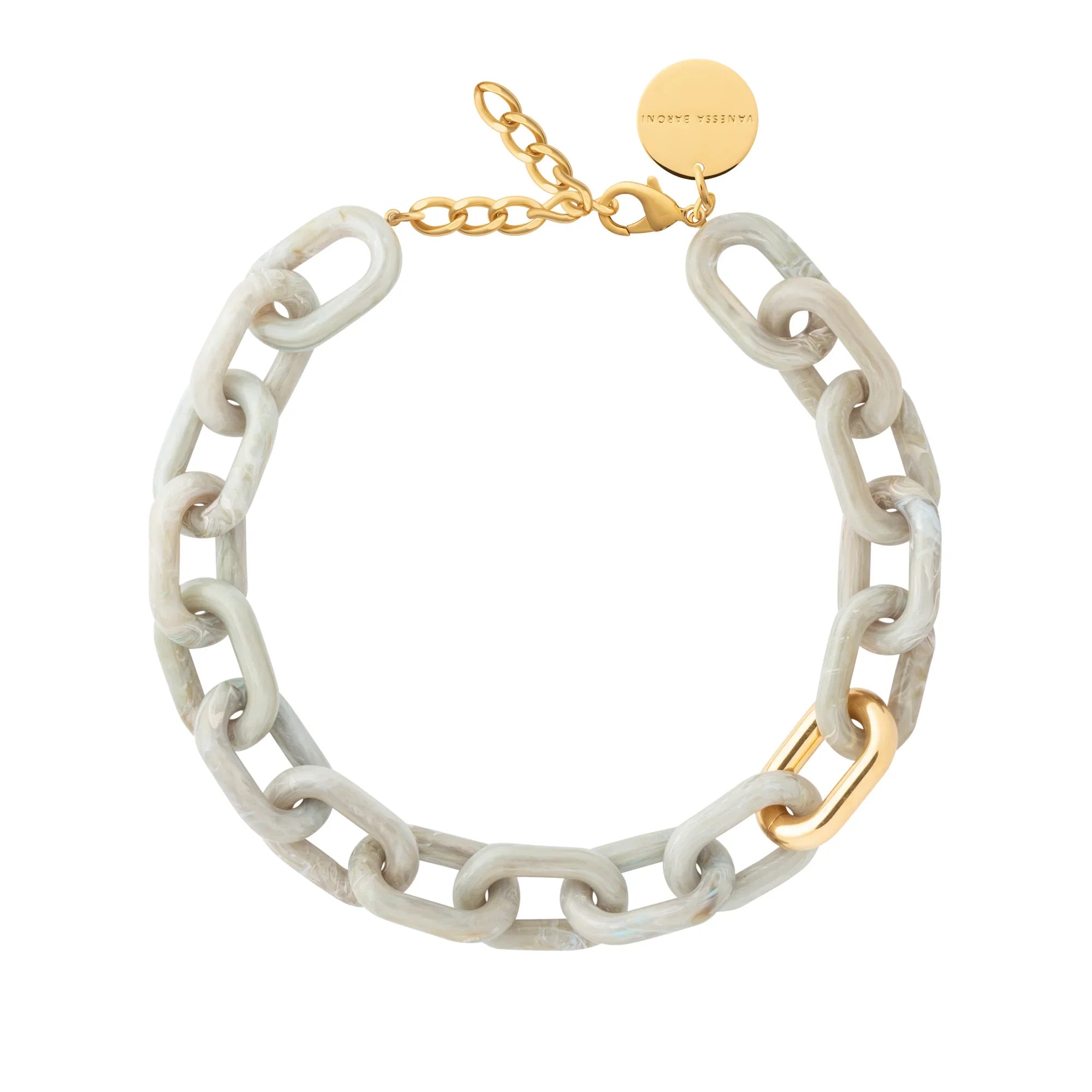 New Oval Necklace with gold snow green marble