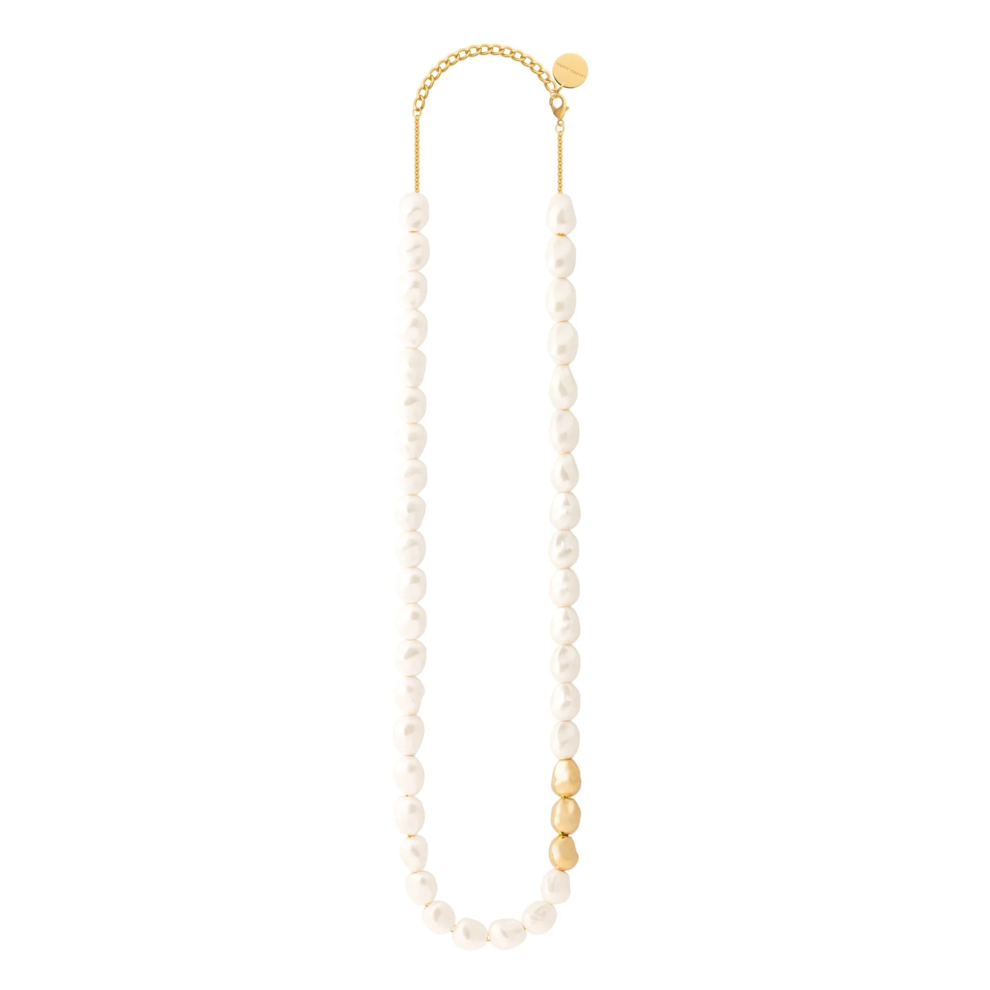 Organic Pearl Necklace Long with gold pearl