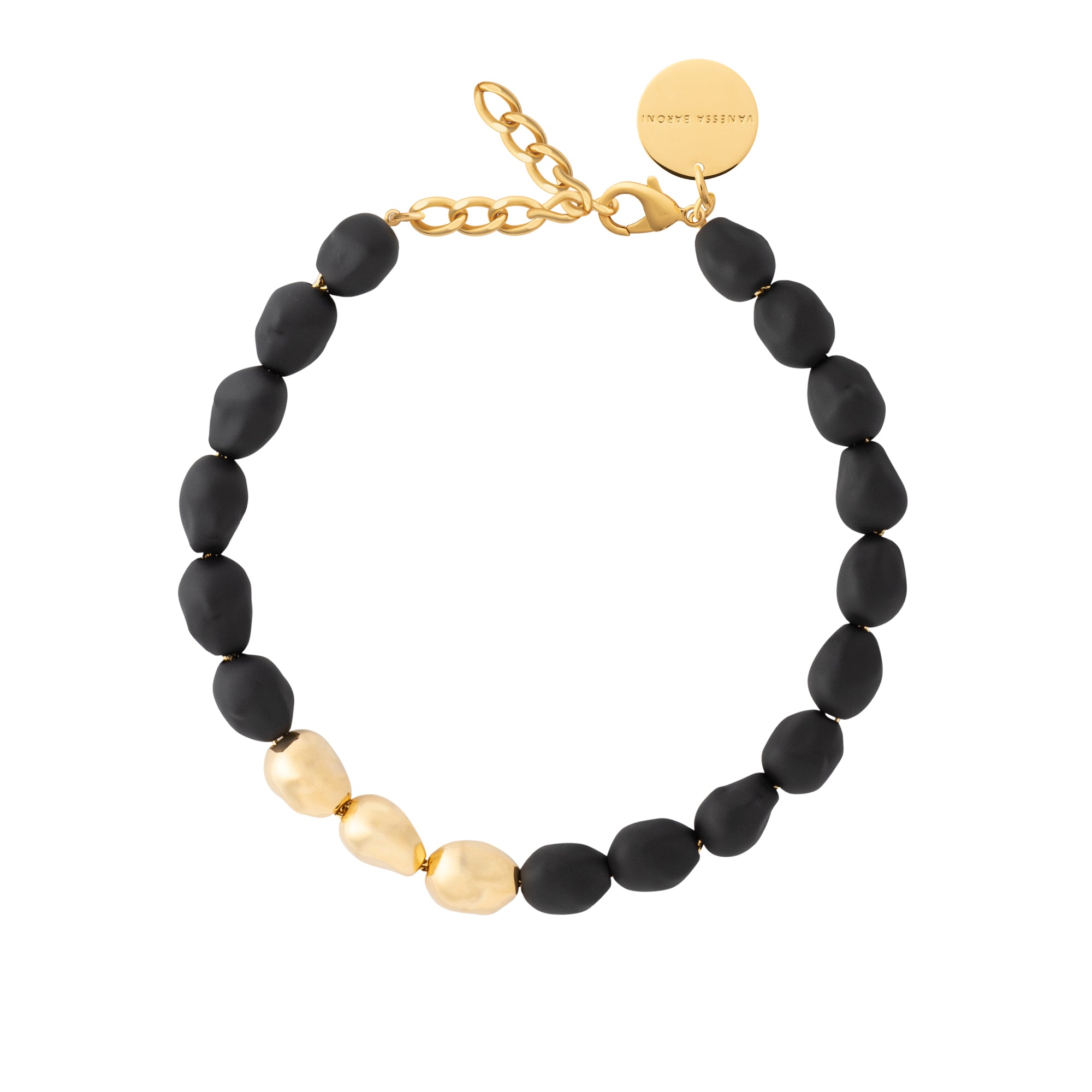 Organic Pearl Necklace Short with gold matt black