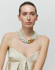 Flat Chain Necklace with gold cloud marble