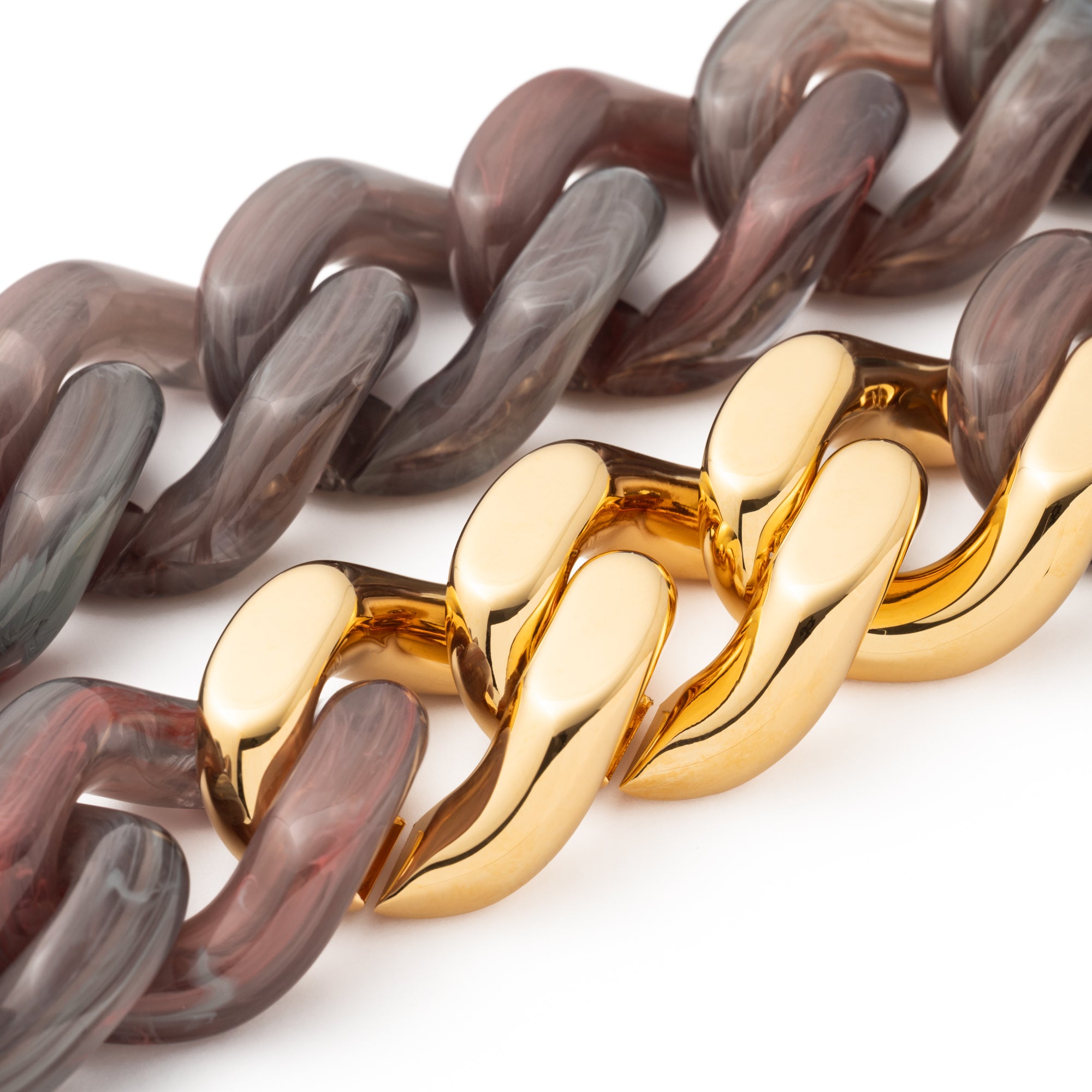 Flat Chain Necklace with gold ikat marble