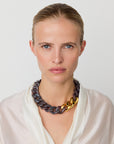 Flat Chain Necklace with gold ikat marble