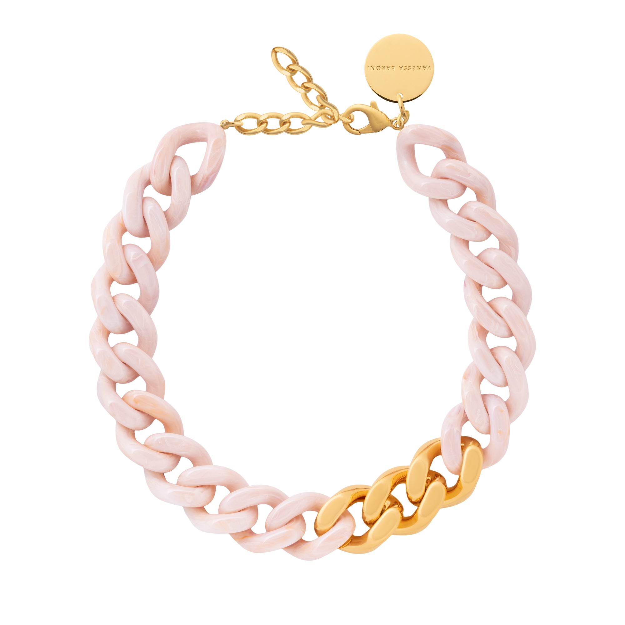 Flat Chain Necklace with gold ivory rose marble