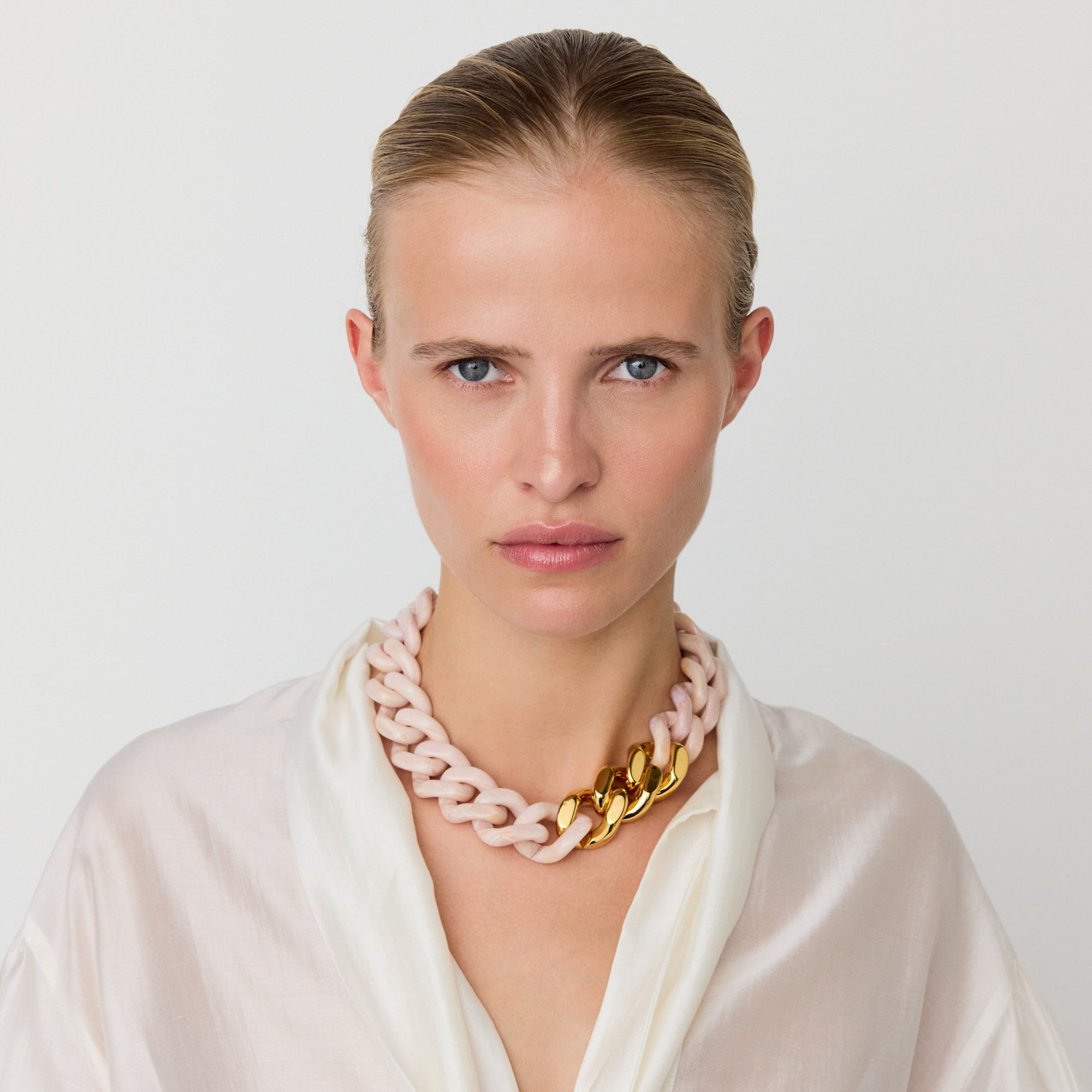 Flat Chain Necklace with gold ivory rose marble