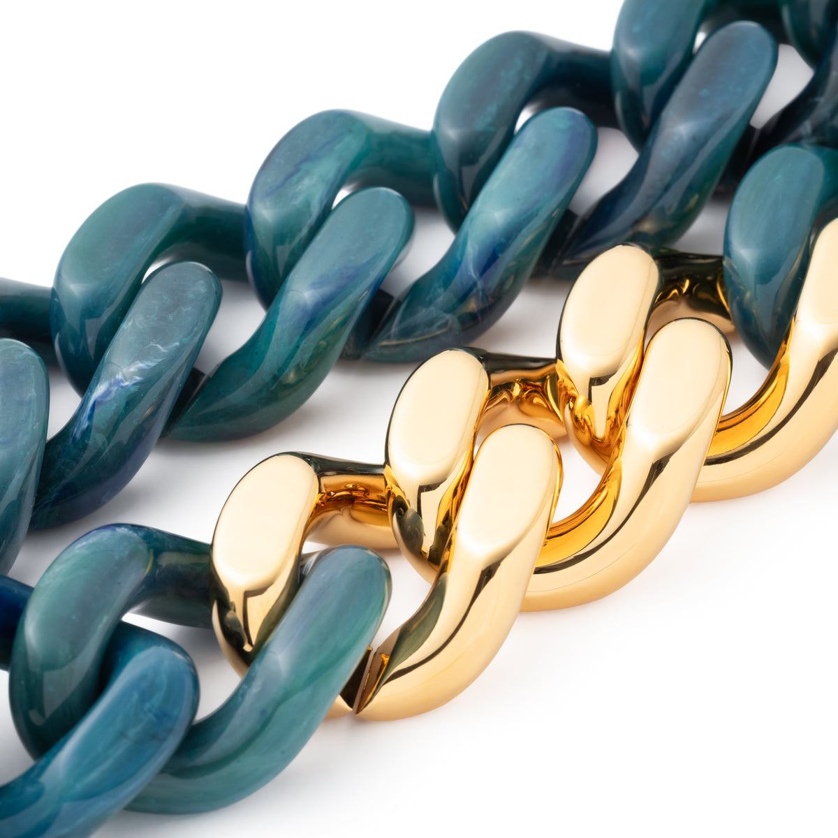 Flat Chain Necklace with gold teal marble