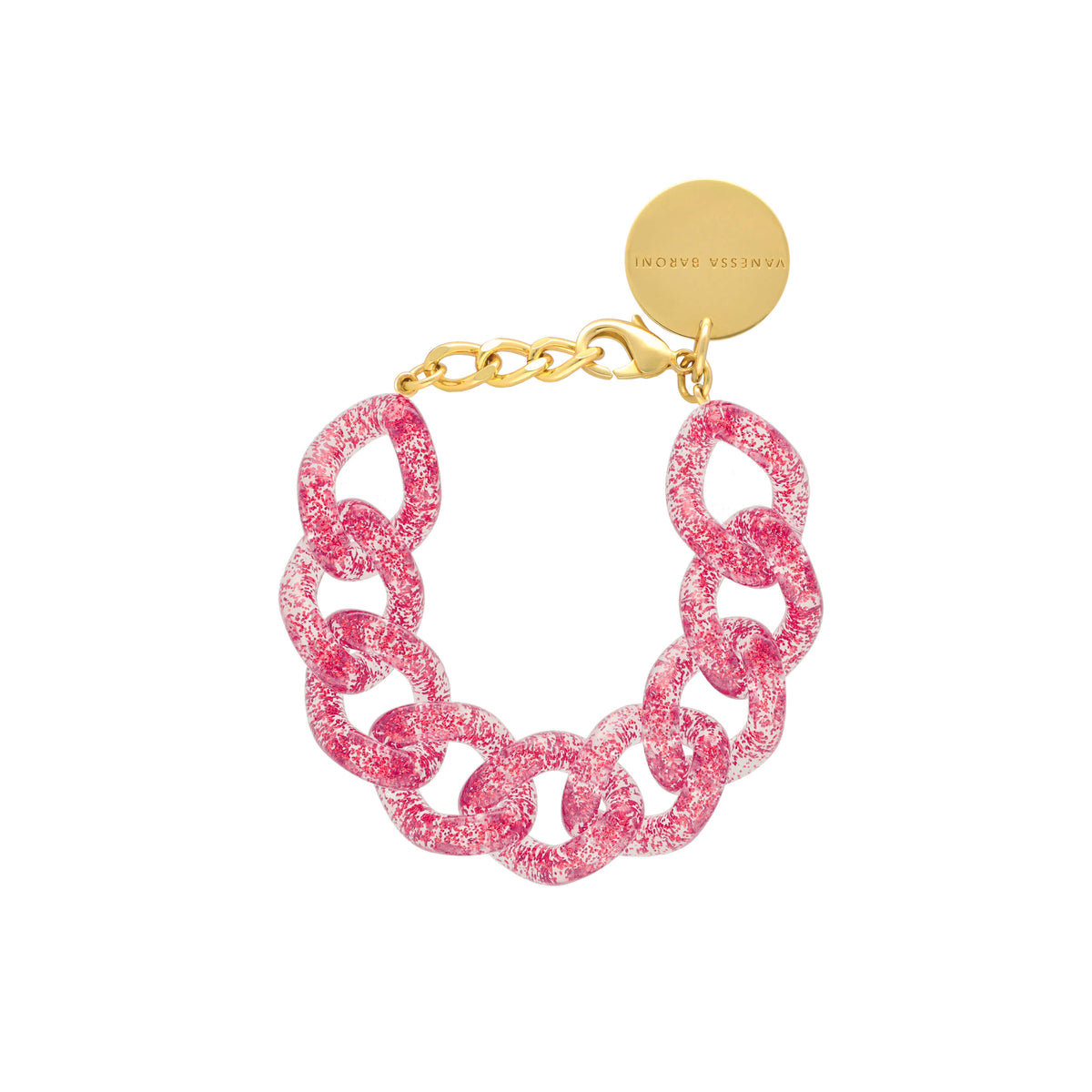 Flat Chain Bracelet Pink Glitter