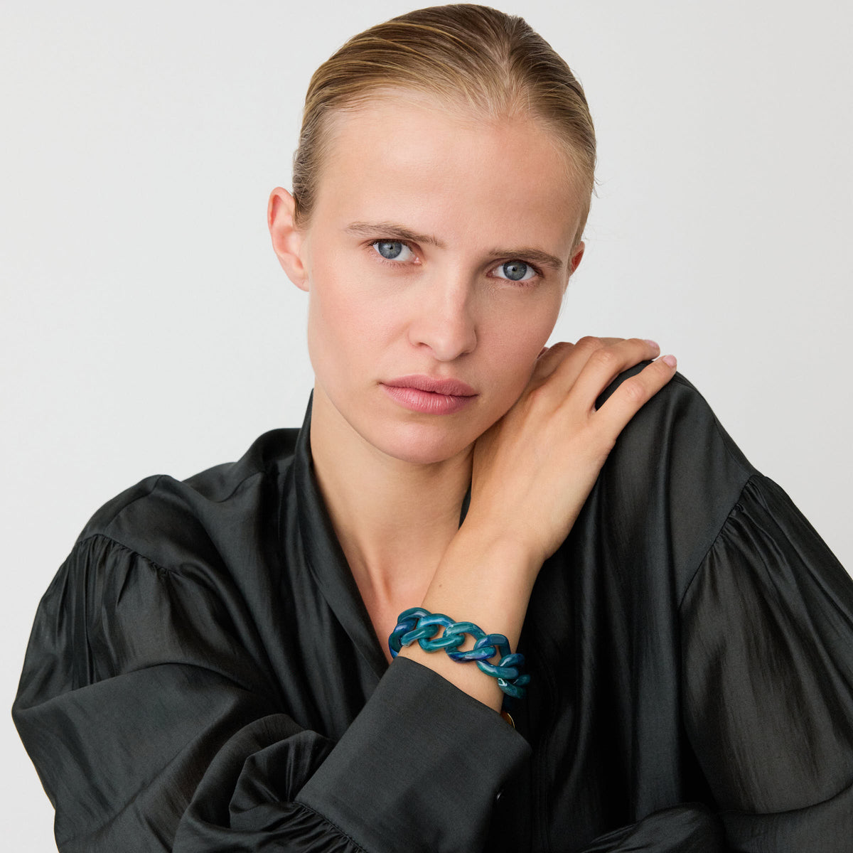 Flat Chain Bracelet teal marble