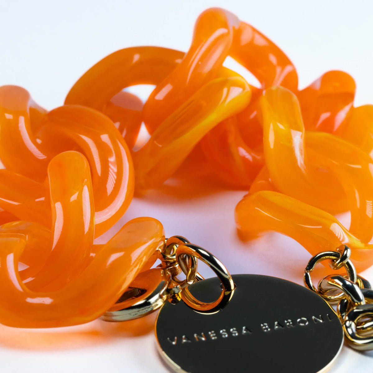 Flat Chain Bracelet Neon Orange Marble