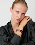Flat Chain Bracelet 2 color w gold aubergine marble - clear taupe