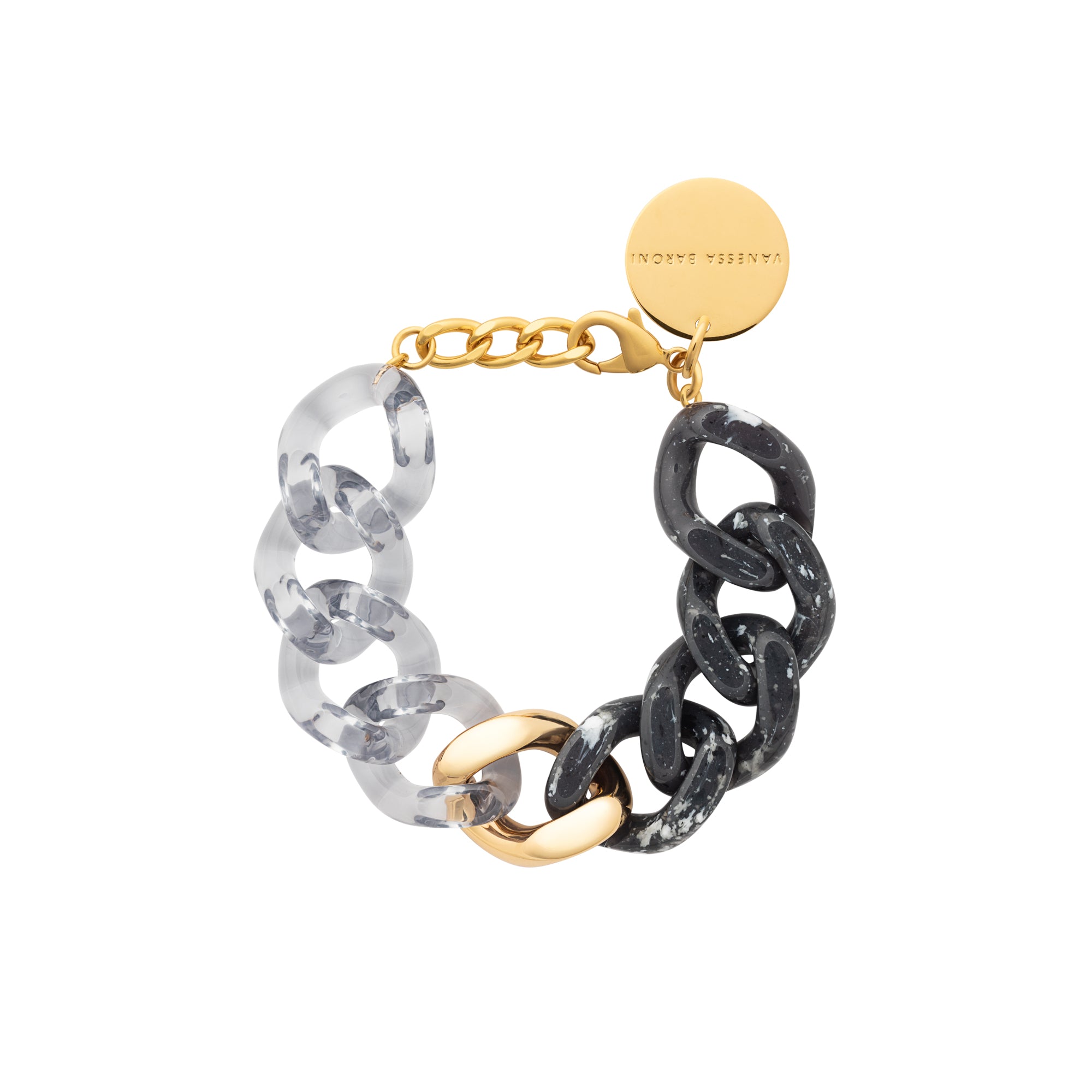 Flat Chain Bracelet 2 color w gold black marble - clear