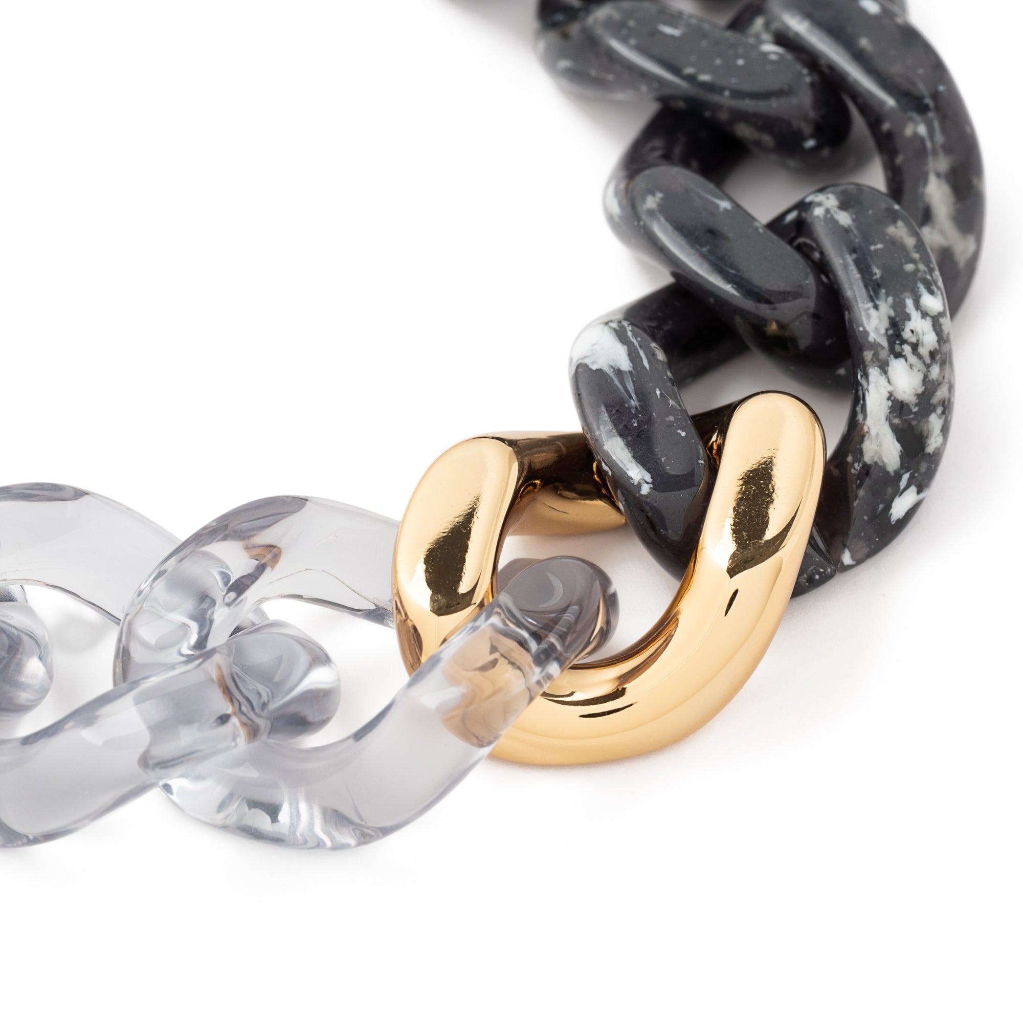 Flat Chain Bracelet 2 color w gold black marble - clear