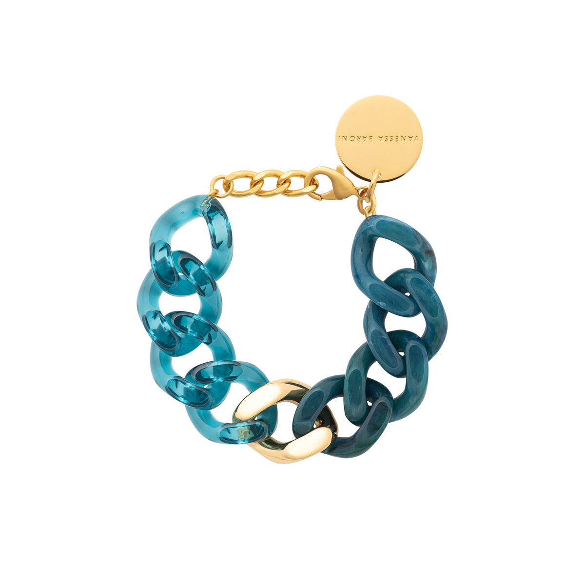Flat Chain Bracelet 2 color w gold teal marble - clear teal