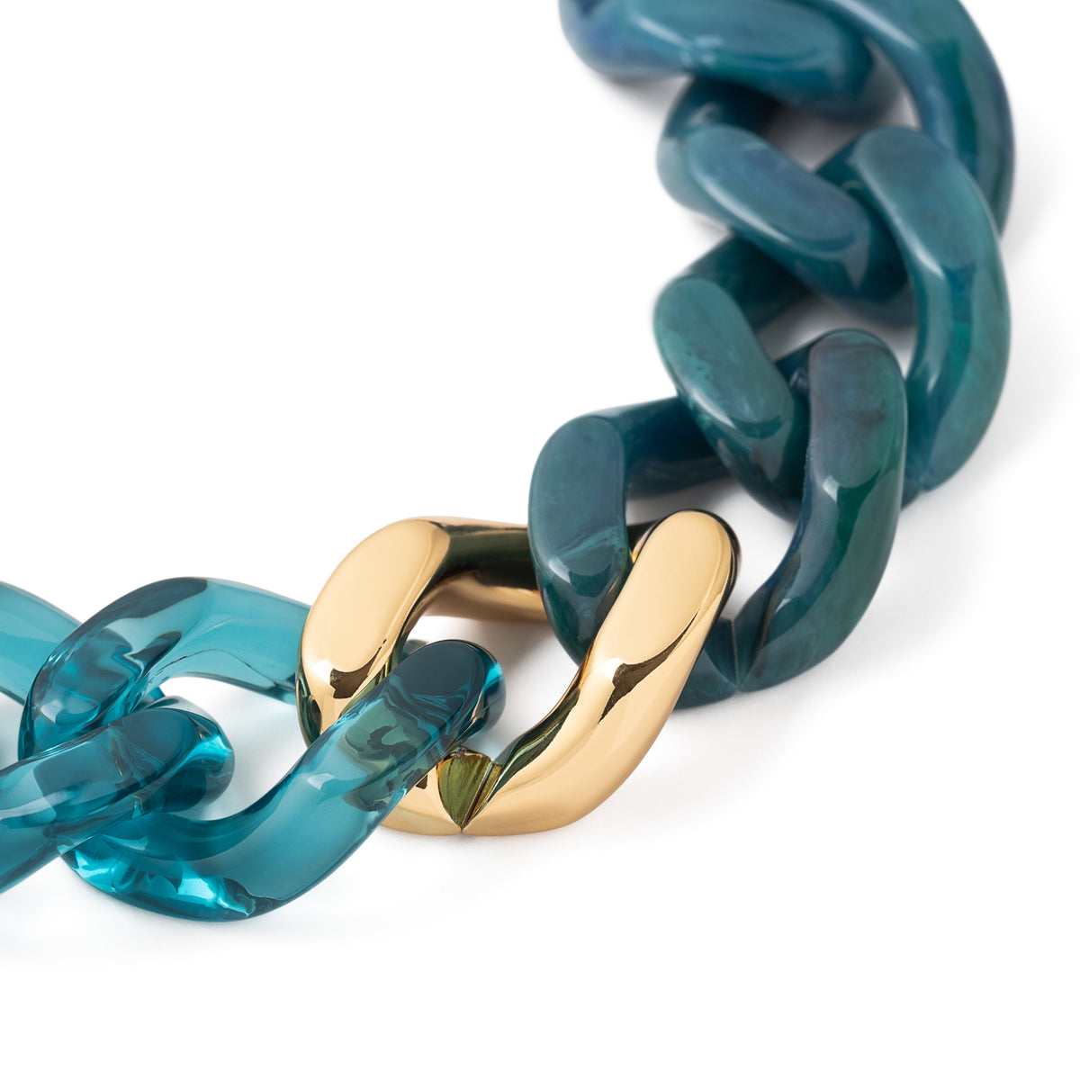 Flat Chain Bracelet 2 color w gold teal marble - clear teal