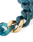 Flat Chain Bracelet 2 color w gold teal marble - clear teal