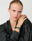 Flat Chain Bracelet 2 color w gold teal marble - clear teal