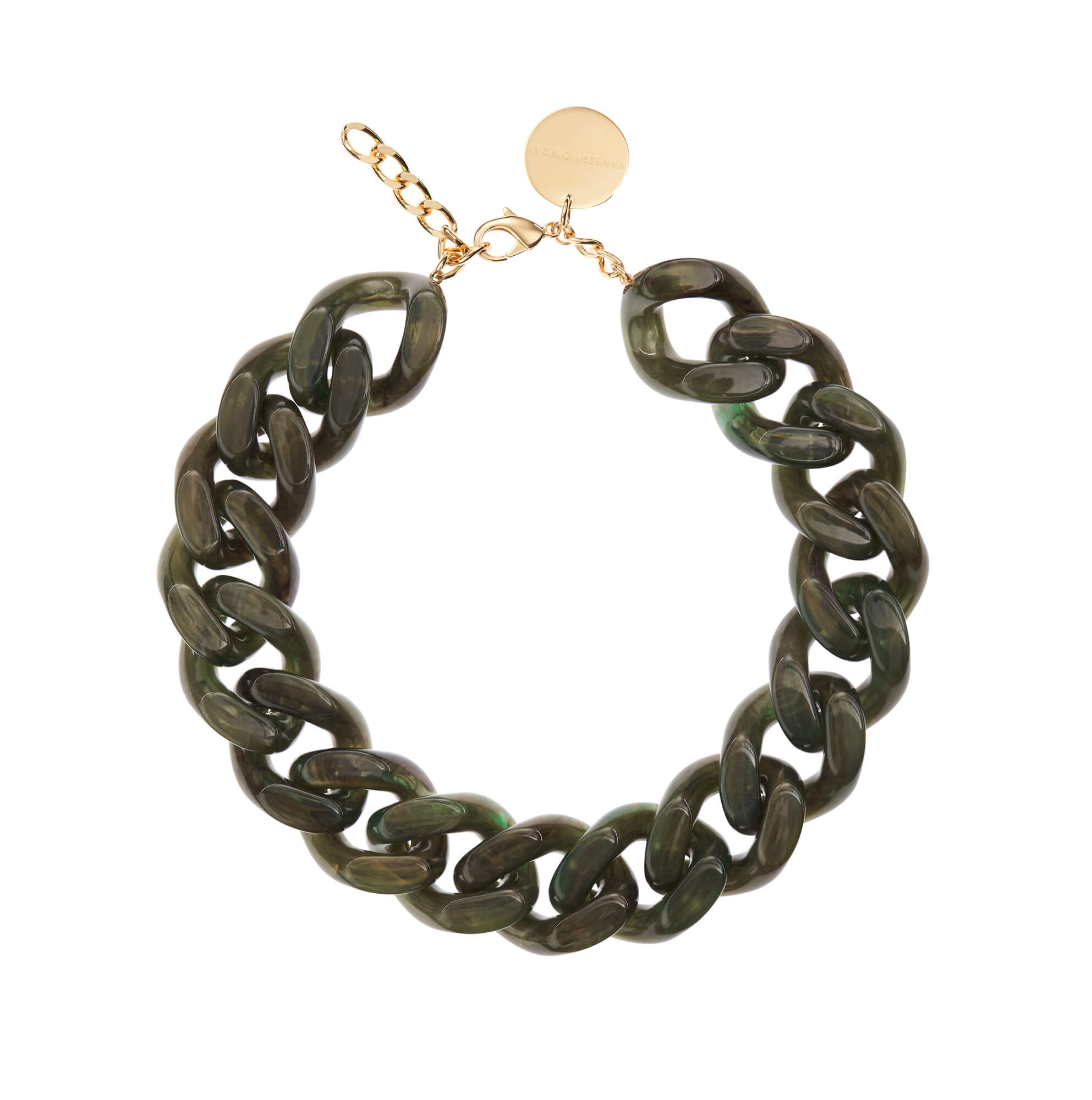 BIG Flat Chain Necklace Olive Marble