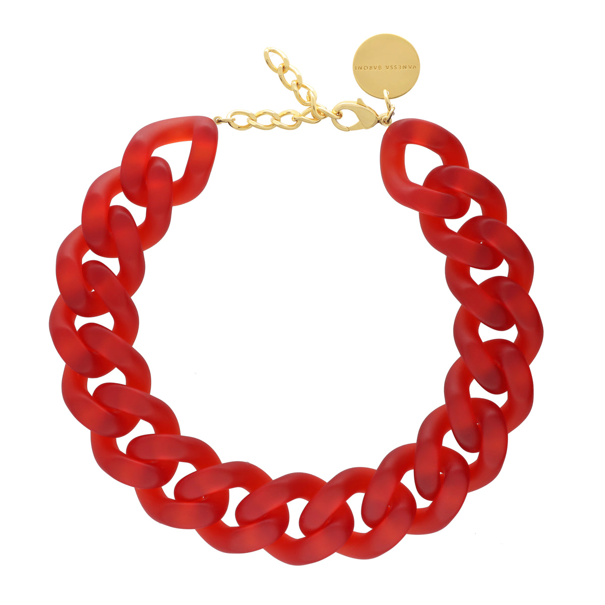 BIG Flat Chain Necklace Iced  Red