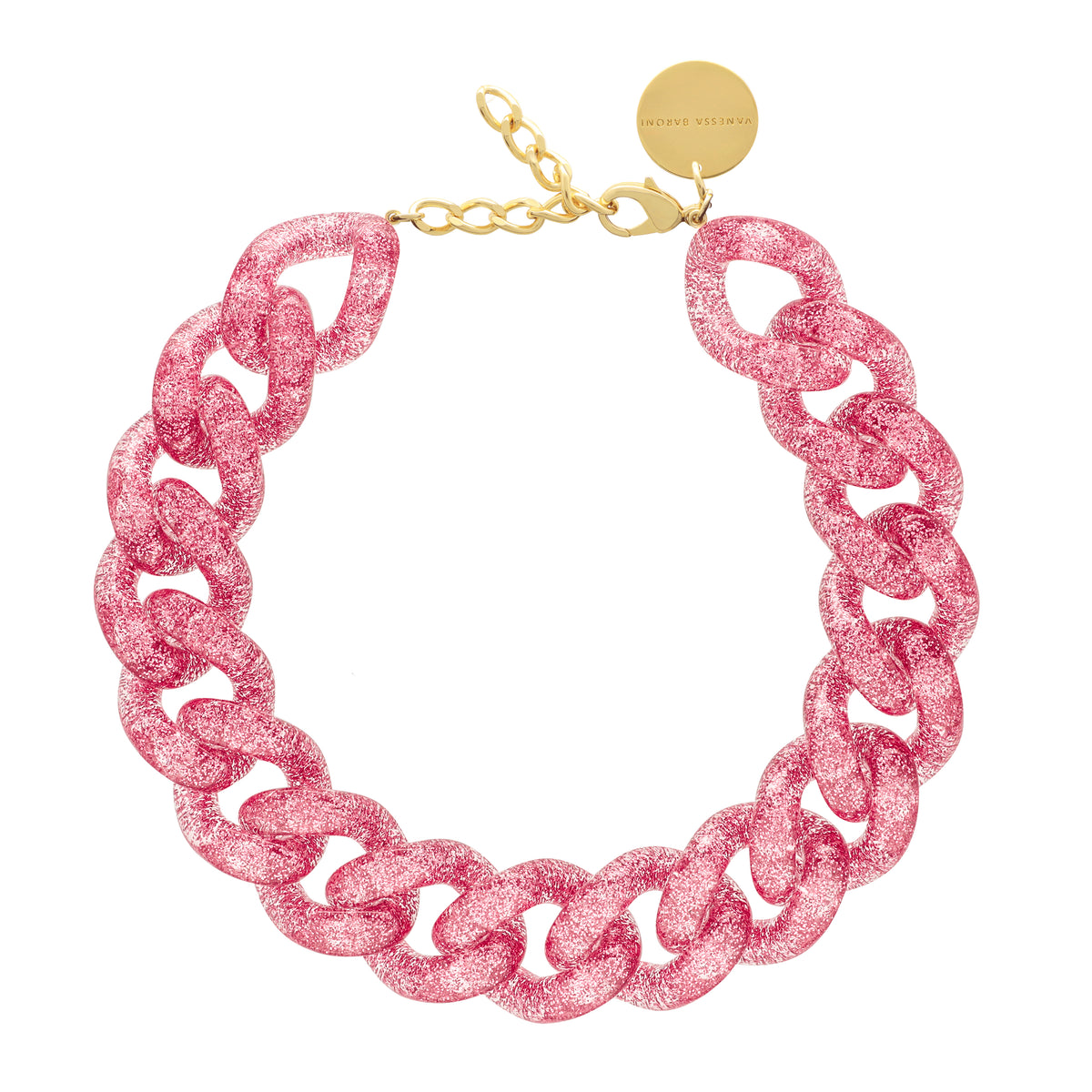 BIG Flat Chain Necklace Pink Glitter