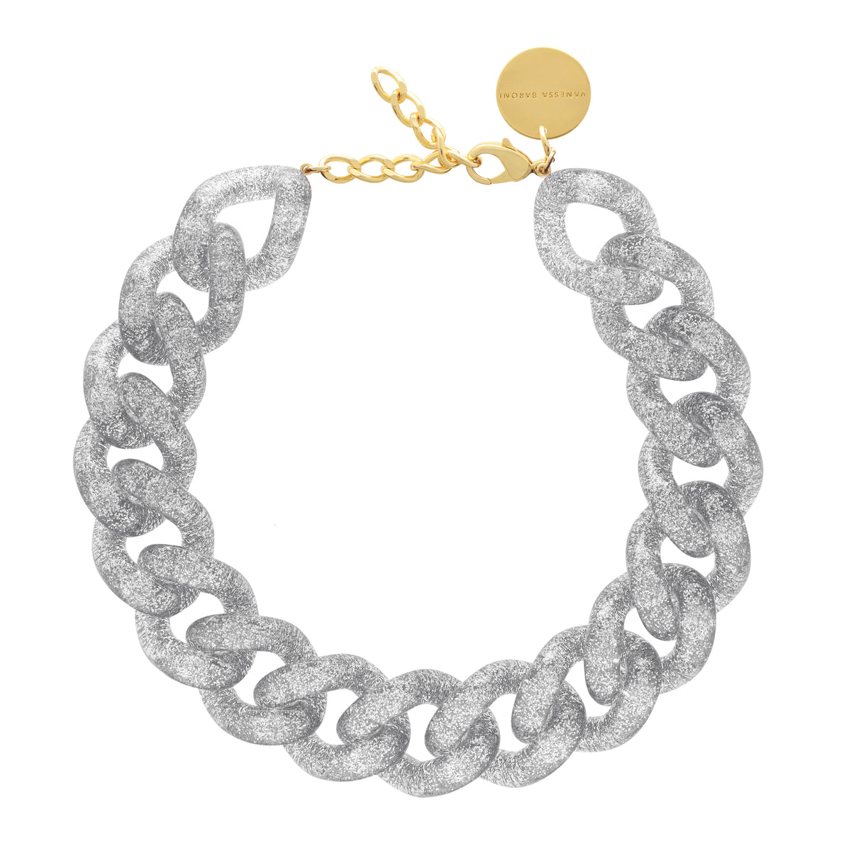 BIG Flat Chain Necklace Silver Glitter
