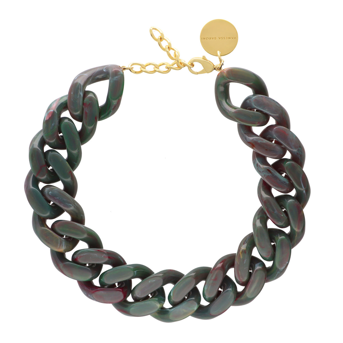 BIG Flat Chain Necklace Green Marble