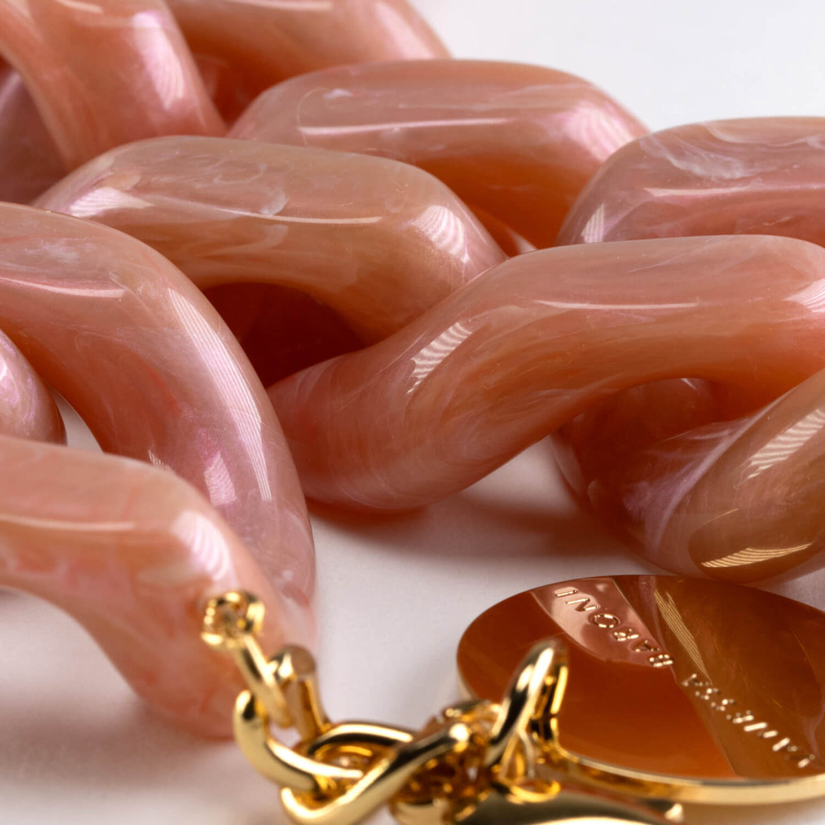 BIG Flat Chain Necklace Peach Marble