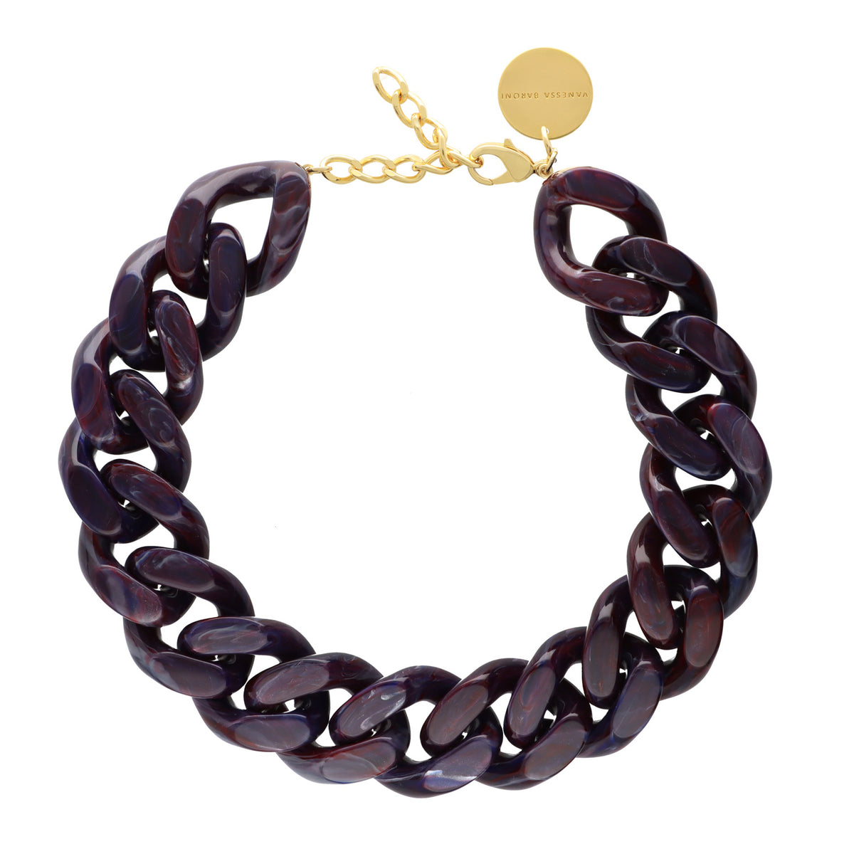 BIG Flat Chain Necklace Purple Marble