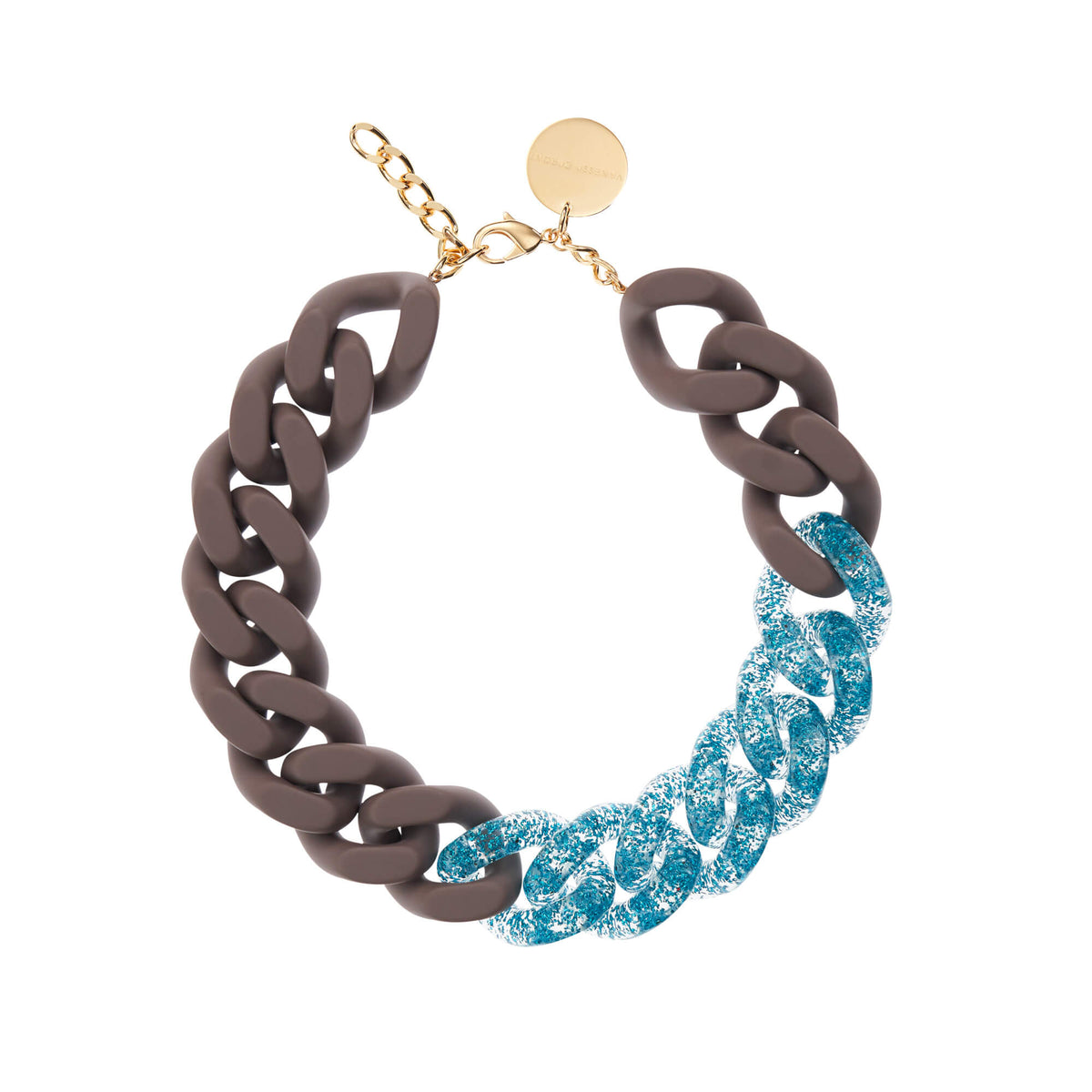BIG Flat Chain Necklace 2 Color Blue Glitter - Matt Taupe