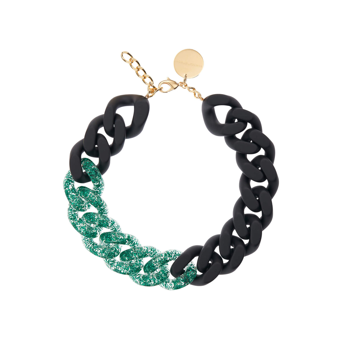 BIG Flat Chain Necklace 2 Color Green Glitter - Matt Black