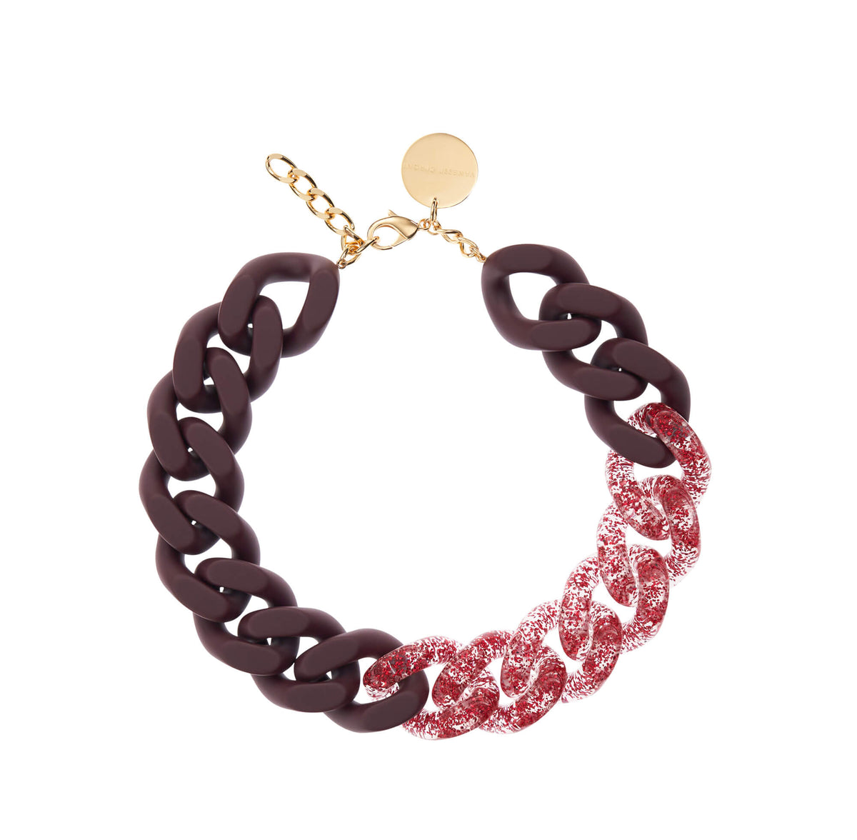 BIG Flat Chain Necklace 2 Color Red Glitter - Matt Aubergine