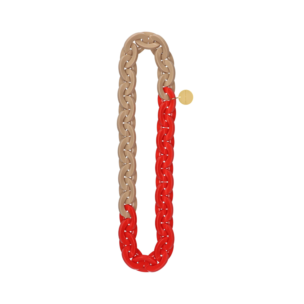 Oval Necklace Long Beige - Red