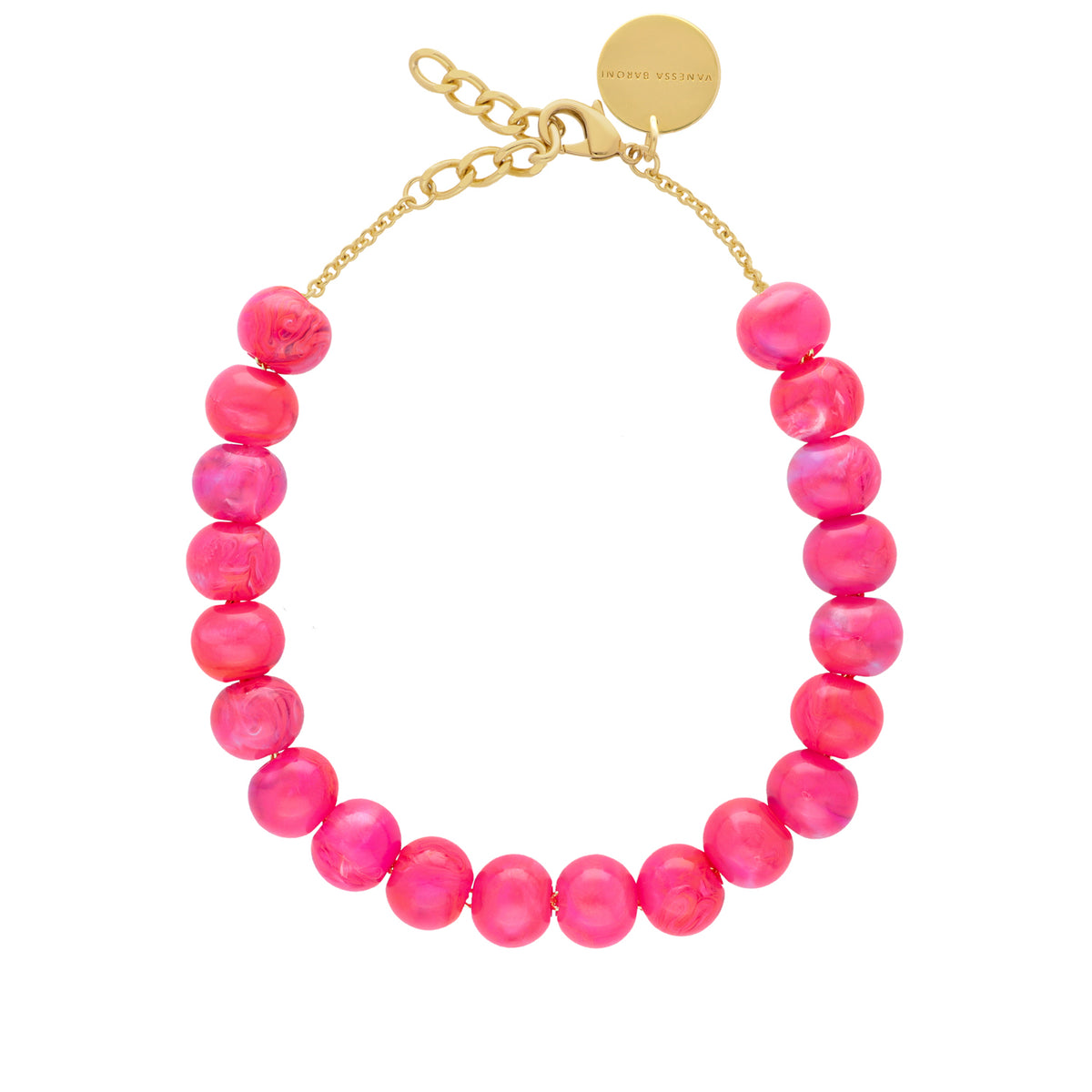 Small Beads Necklace Short Fuchsia Marble