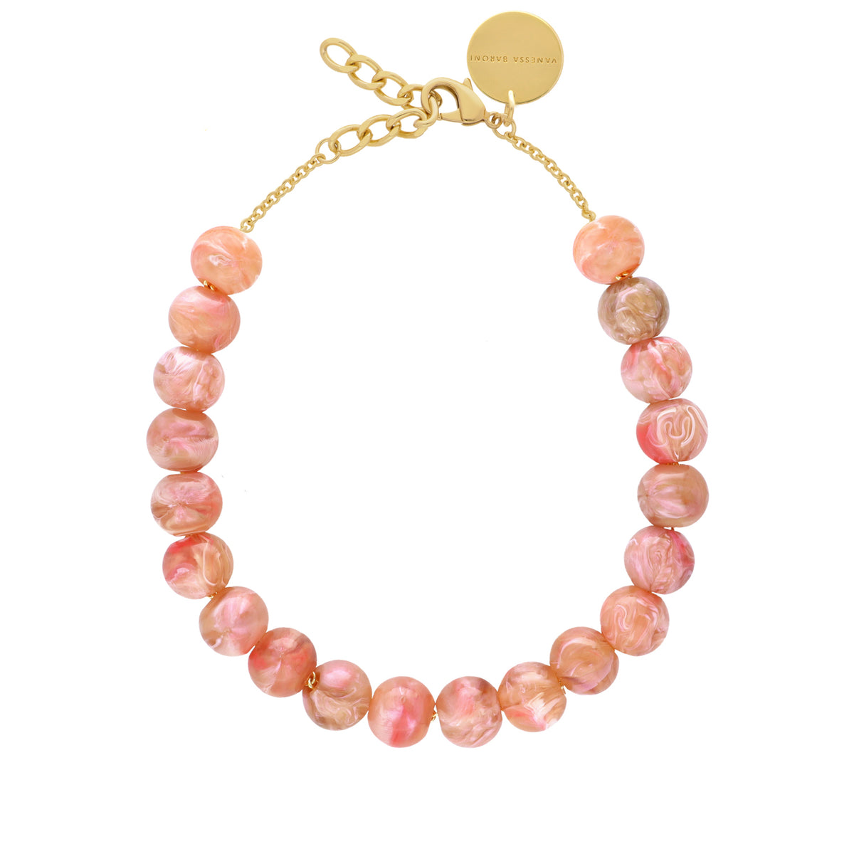 Small Beads Necklace Short Peach Marble